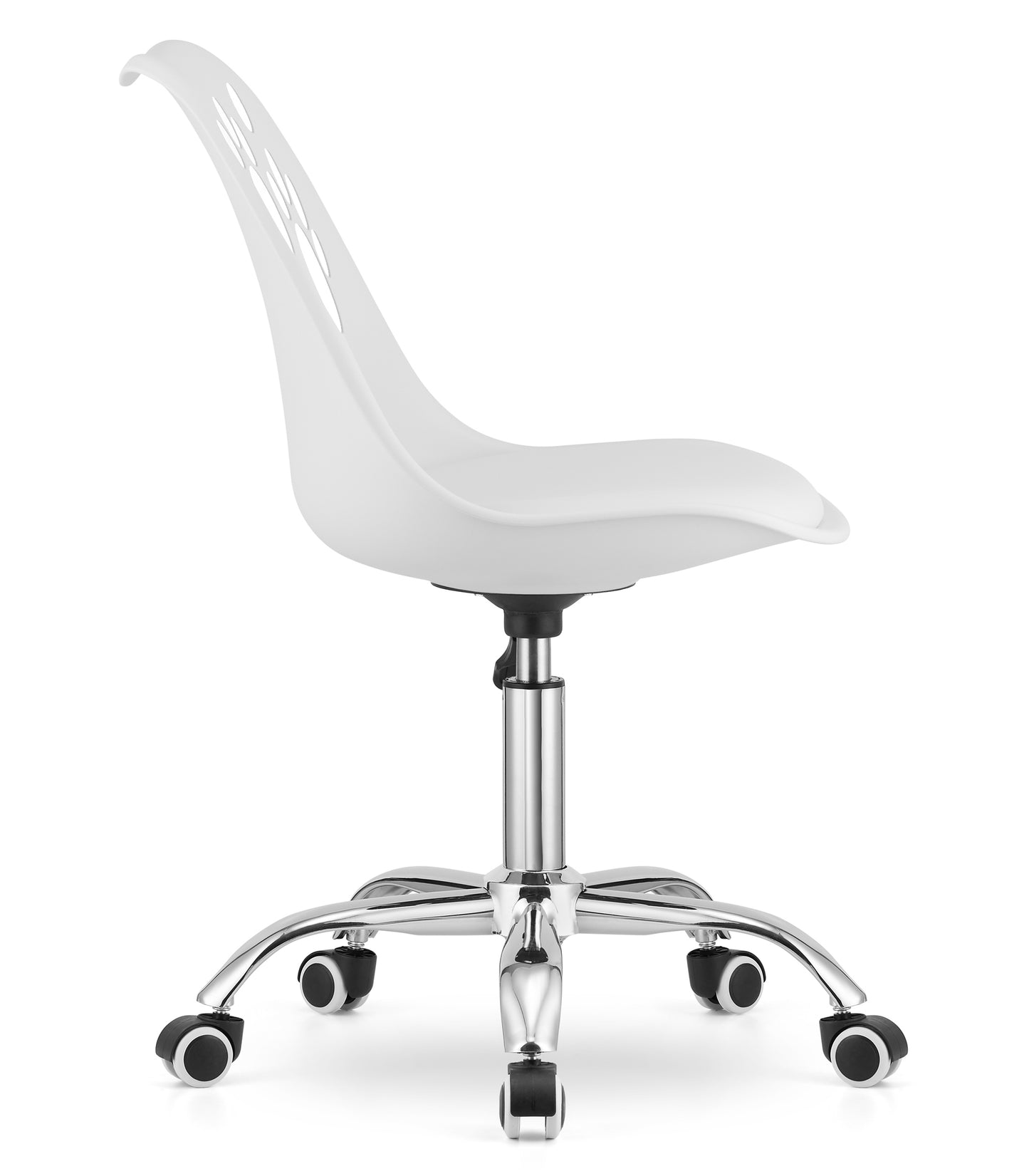Chaise pivotante à roulettes, chaise de bureau réglable, chaise de bureau avec dossier, coussin en polypropylène et simili cuir, cadre chromé, 57 x 50 x 93,5 cm