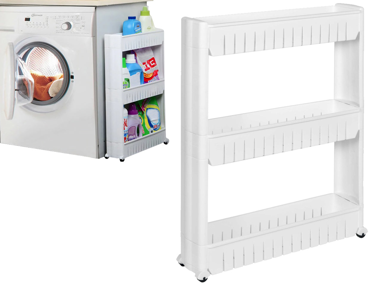 Rollwagen mit 3 Ebenen, Platzsparend, 3-stöckiger Schrank auf Rollen, geräumige Regale im modularen Design, Multifunktional Aufbewahrungswagen, 12,5 x 54 x 72 cm, Schmal, in weiß