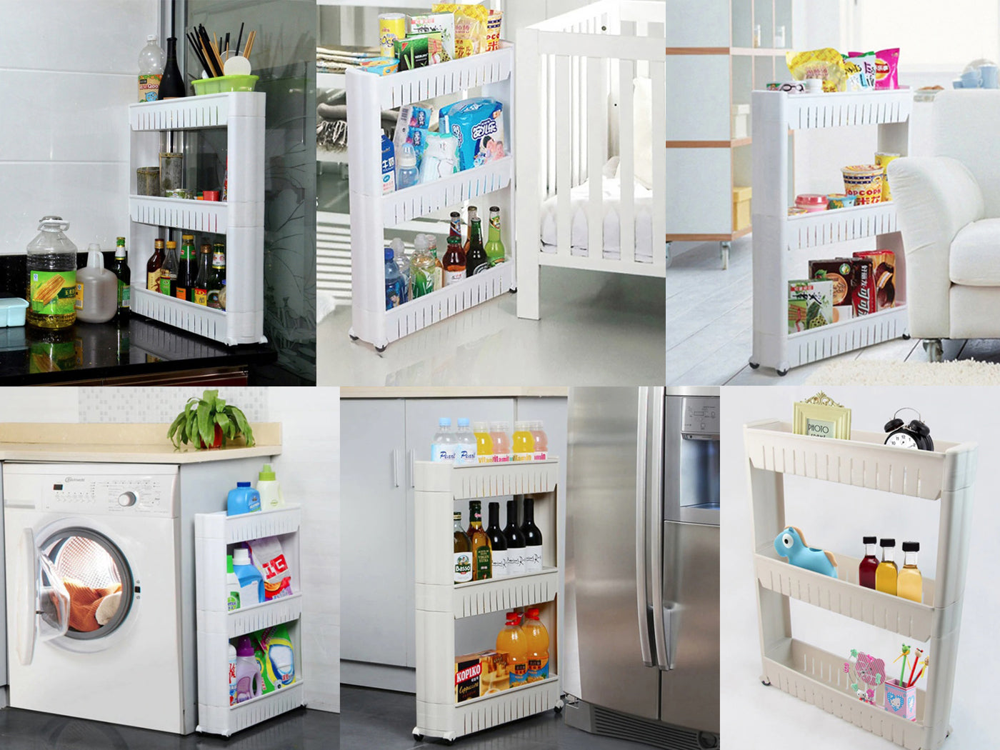 Rollwagen mit 3 Ebenen, Platzsparend, 3-stöckiger Schrank auf Rollen, geräumige Regale im modularen Design, Multifunktional Aufbewahrungswagen, 12,5 x 54 x 72 cm, Schmal, in weiß