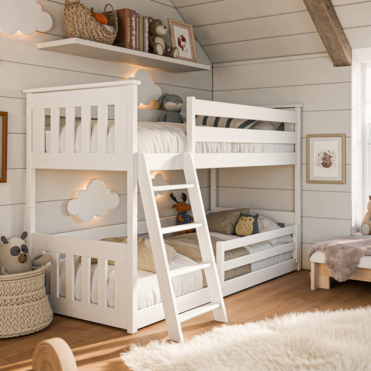 Hochbett 90x200 cm mit Matratze (optional) Rausfallschutz & zwei Lattenroste in weiß und natur Mädchen Jungen Bett Kinderbett Jugendbett 200x90 cm