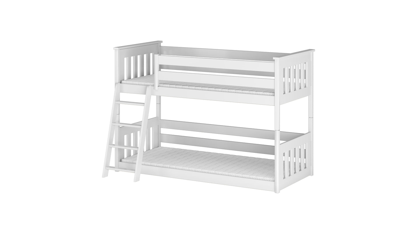 Hochbett 90x200 cm mit Matratze (optional) Rausfallschutz & zwei Lattenroste in weiß und natur Mädchen Jungen Bett Kinderbett Jugendbett 200x90 cm