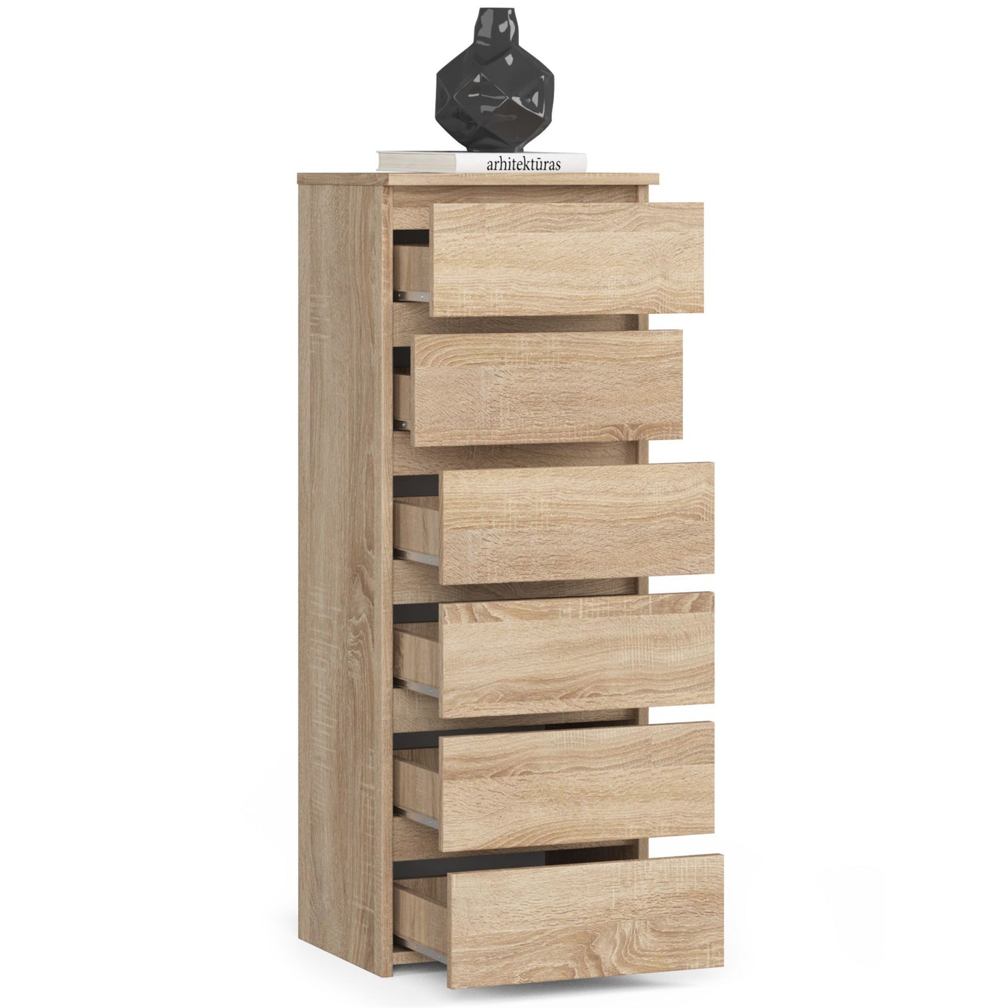 Kommode mit 6 Schubladen Kommode Schlafzimmer Flur Wohnzimmer Organizer Kommode mit Schubladen 40 cm breit 109 cm hoch | Holz Highboard Sideboard Mehrzweckschrank Schrank schmal
