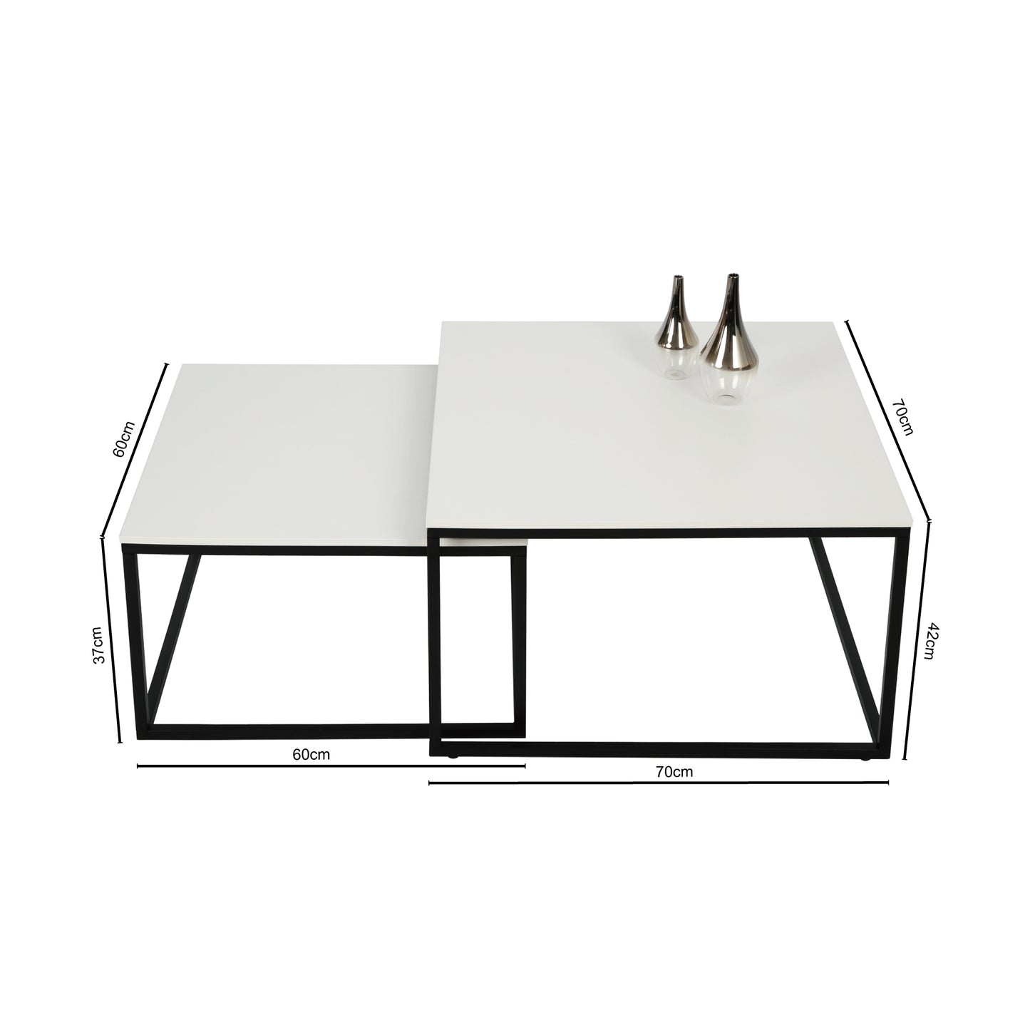 Couchtisch Groß 2er Set aus Holz, Wohnzimmertisch Modern, Beistelltisch Set 2 in 1 mit Metallgestell für Wohnzimmer Büro Beistelltisch Loft Design TWIN, kratzfeste Oberfläche