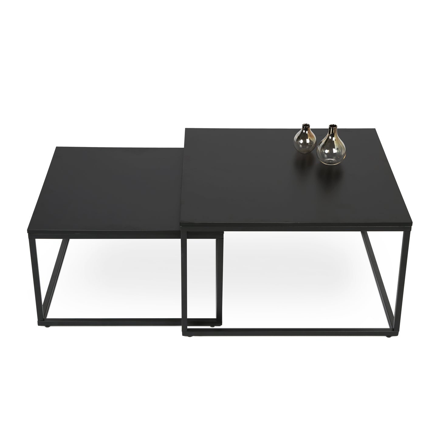 Couchtisch Groß 2er Set aus Holz, Wohnzimmertisch Modern, Beistelltisch Set 2 in 1 mit Metallgestell für Wohnzimmer Büro Beistelltisch Loft Design TWIN, kratzfeste Oberfläche
