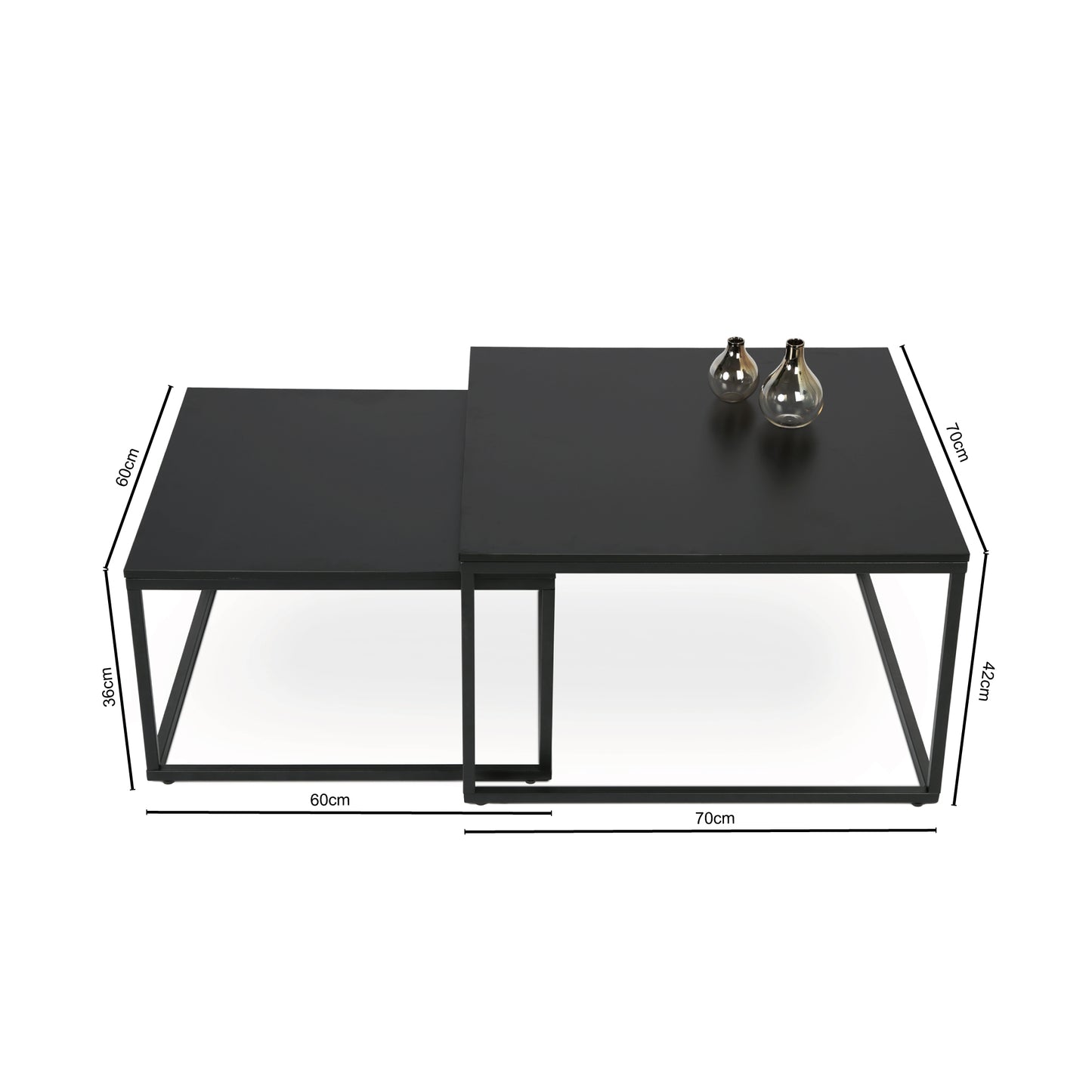 Couchtisch Groß 2er Set aus Holz, Wohnzimmertisch Modern, Beistelltisch Set 2 in 1 mit Metallgestell für Wohnzimmer Büro Beistelltisch Loft Design TWIN, kratzfeste Oberfläche