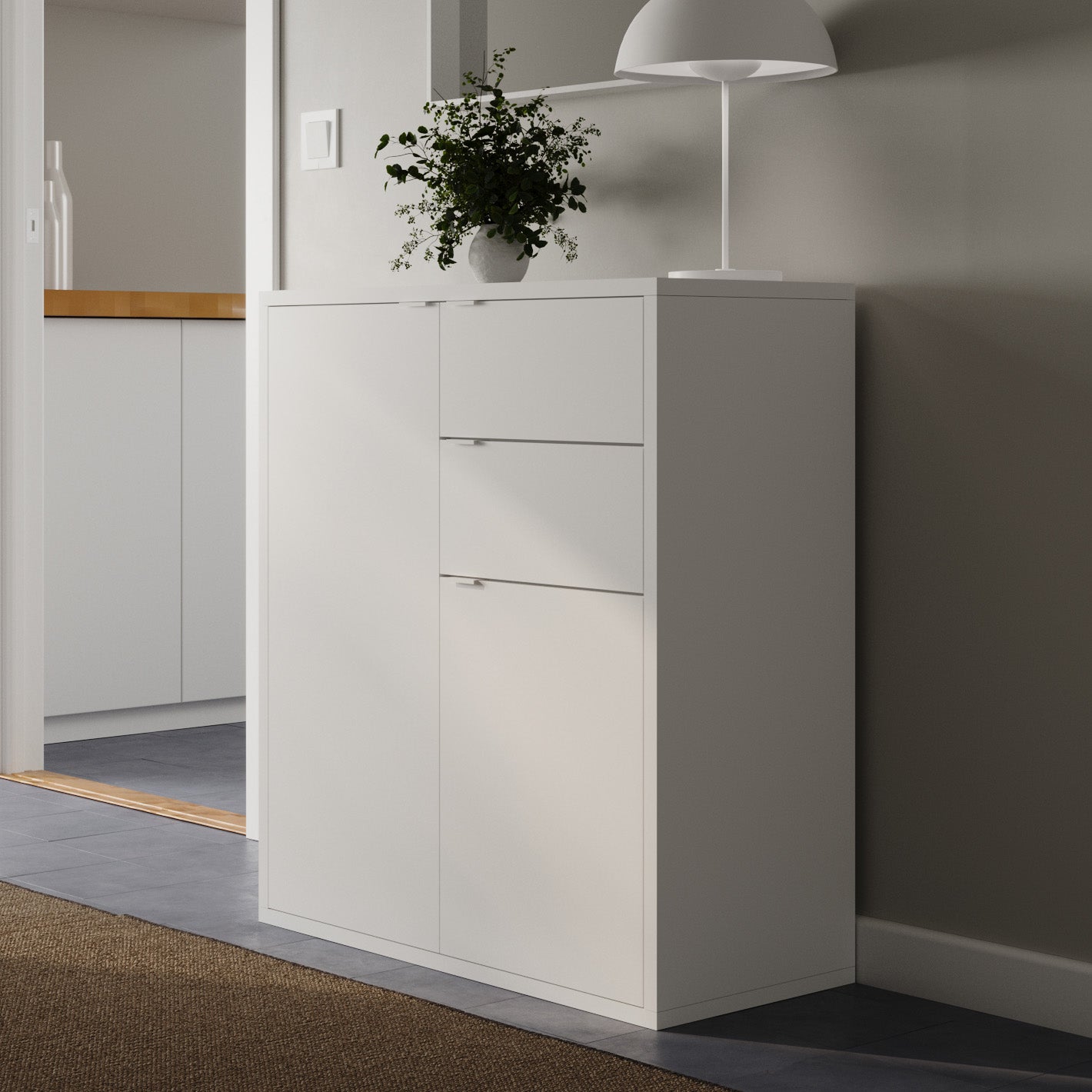 Kommode mit Schubladen und Türen Flur Schlafzimmer Wohnzimmer Organizer | weiß Holz Highboard Sideboard Mehrzweckschrank Schrank schmal