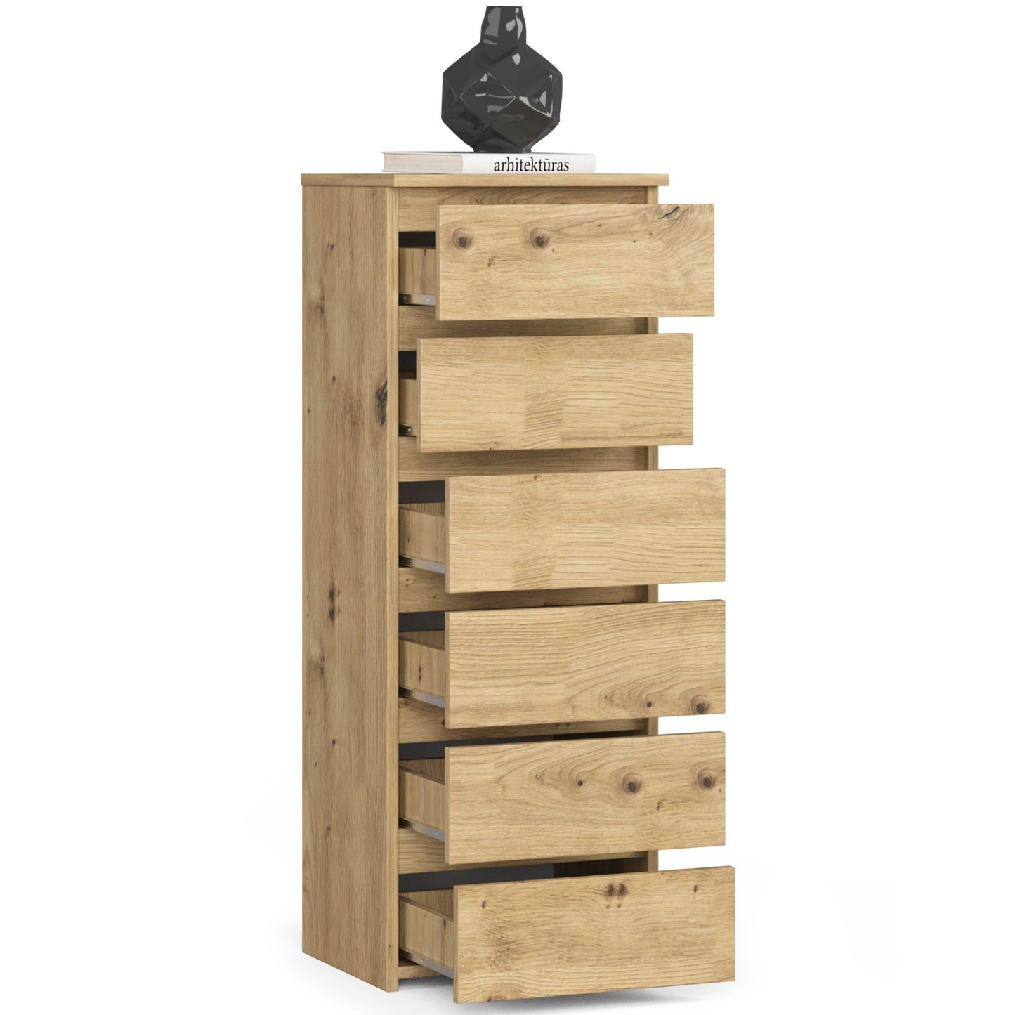 Kommode mit 6 Schubladen Kommode Schlafzimmer Flur Wohnzimmer Organizer Kommode mit Schubladen 40 cm breit 109 cm hoch | Holz Highboard Sideboard Mehrzweckschrank Schrank schmal