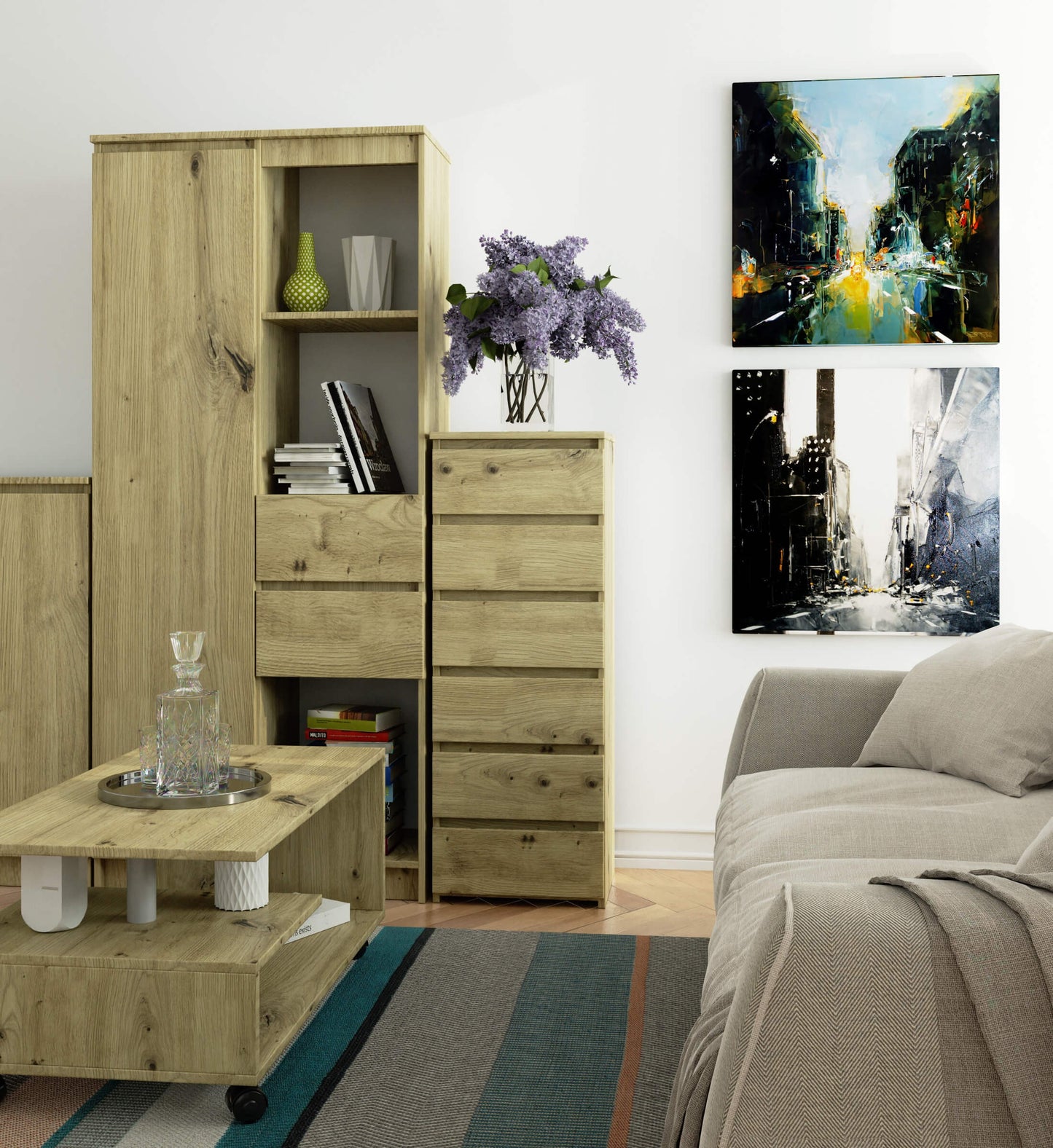 Kommode mit 6 Schubladen Kommode Schlafzimmer Flur Wohnzimmer Organizer Kommode mit Schubladen 40 cm breit 109 cm hoch | Holz Highboard Sideboard Mehrzweckschrank Schrank schmal