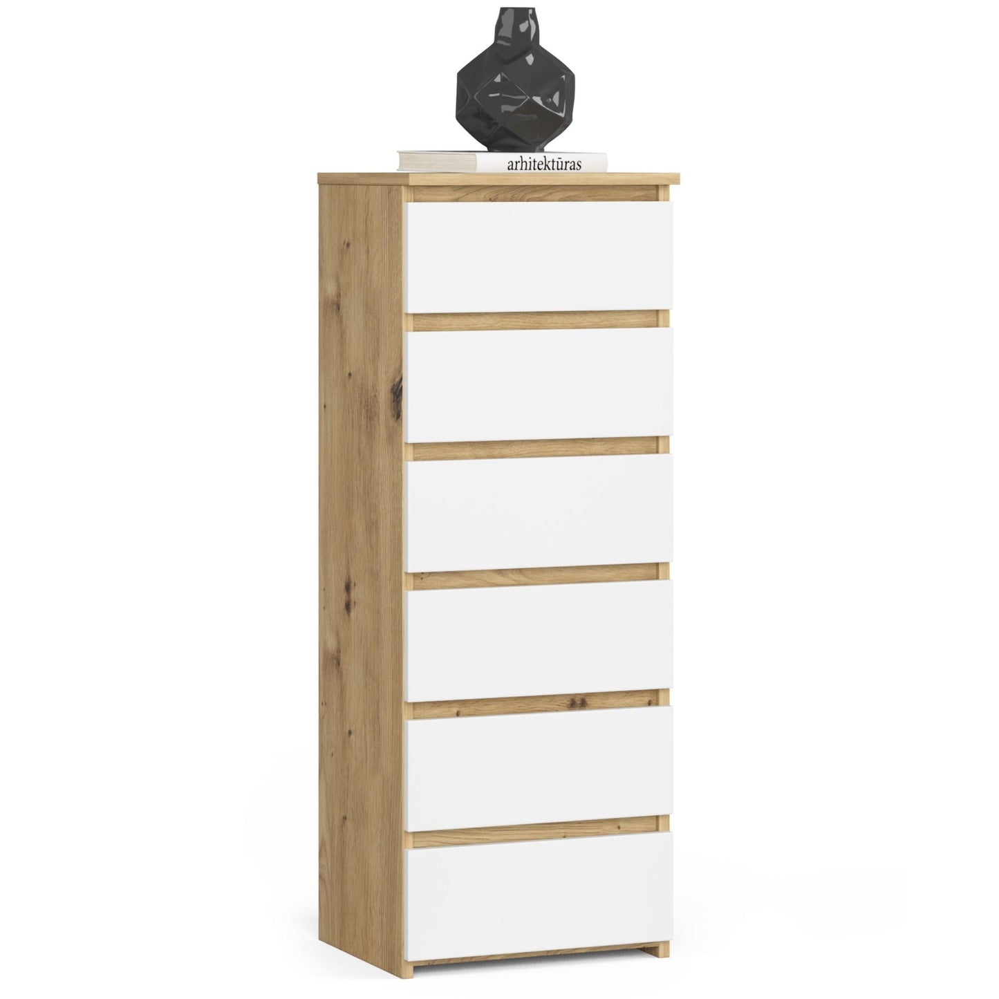 Kommode mit 6 Schubladen Kommode Schlafzimmer Flur Wohnzimmer Organizer Kommode mit Schubladen 40 cm breit 109 cm hoch | Holz Highboard Sideboard Mehrzweckschrank Schrank schmal