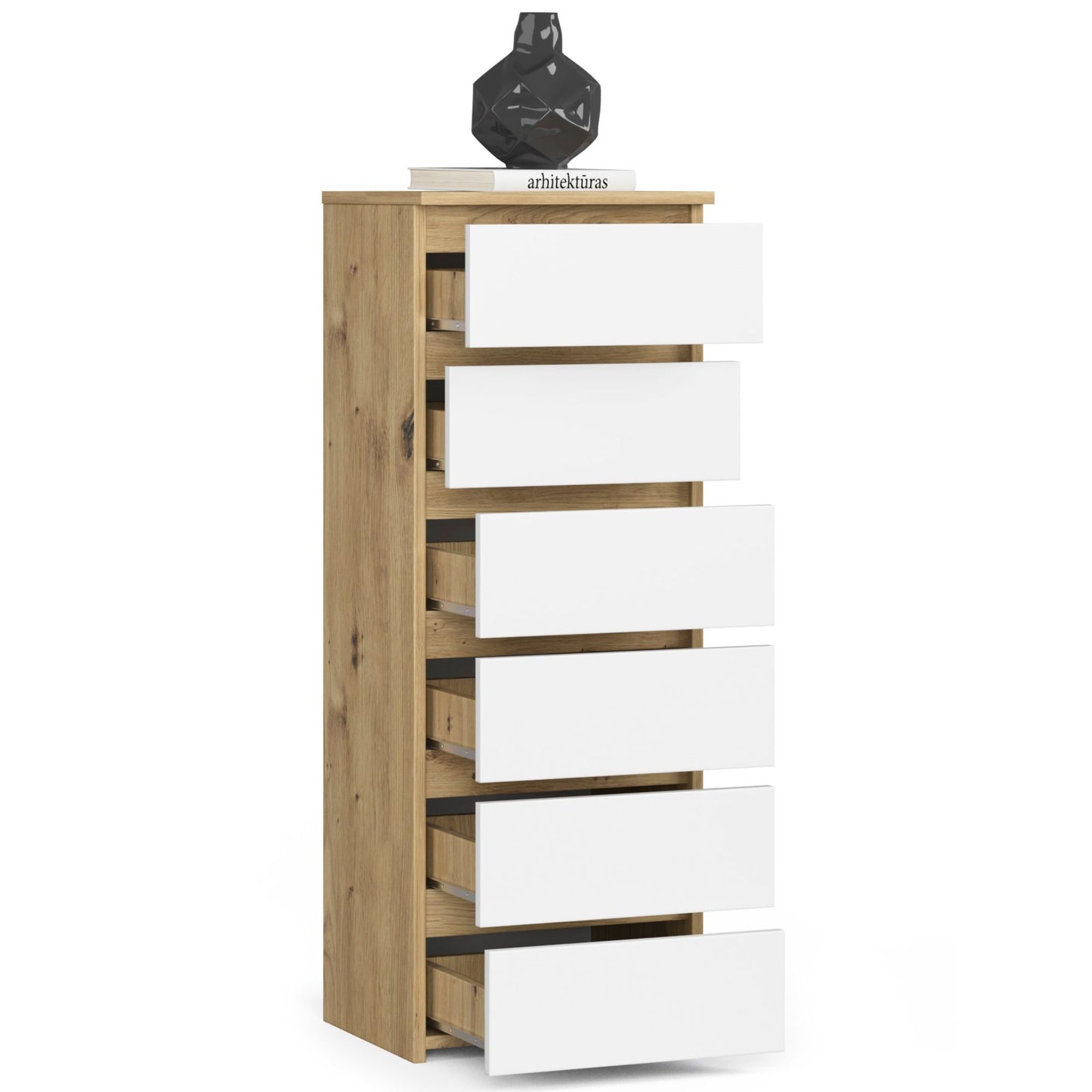 Kommode mit 6 Schubladen Kommode Schlafzimmer Flur Wohnzimmer Organizer Kommode mit Schubladen 40 cm breit 109 cm hoch | Holz Highboard Sideboard Mehrzweckschrank Schrank schmal