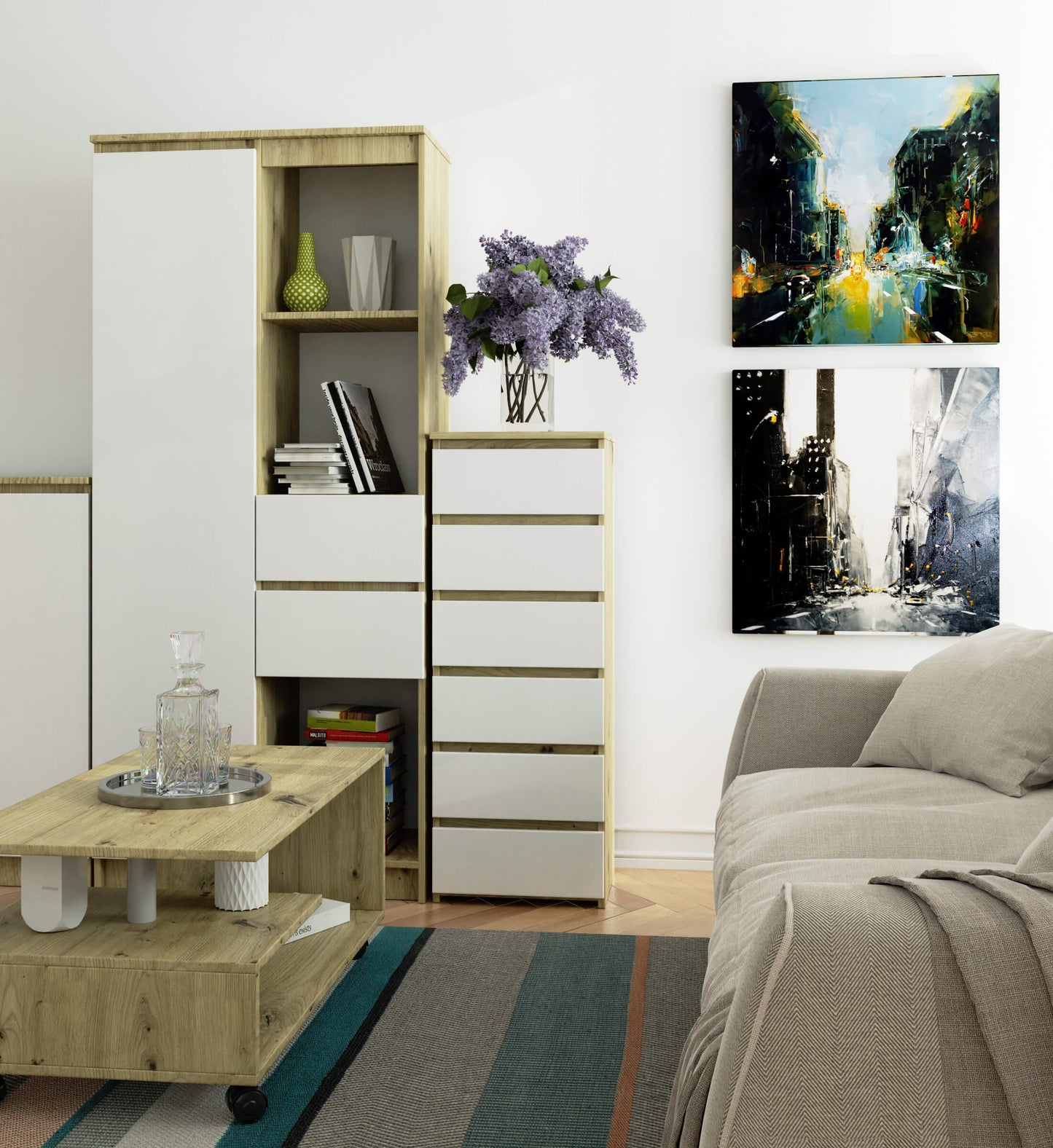 Kommode mit 6 Schubladen Kommode Schlafzimmer Flur Wohnzimmer Organizer Kommode mit Schubladen 40 cm breit 109 cm hoch | Holz Highboard Sideboard Mehrzweckschrank Schrank schmal