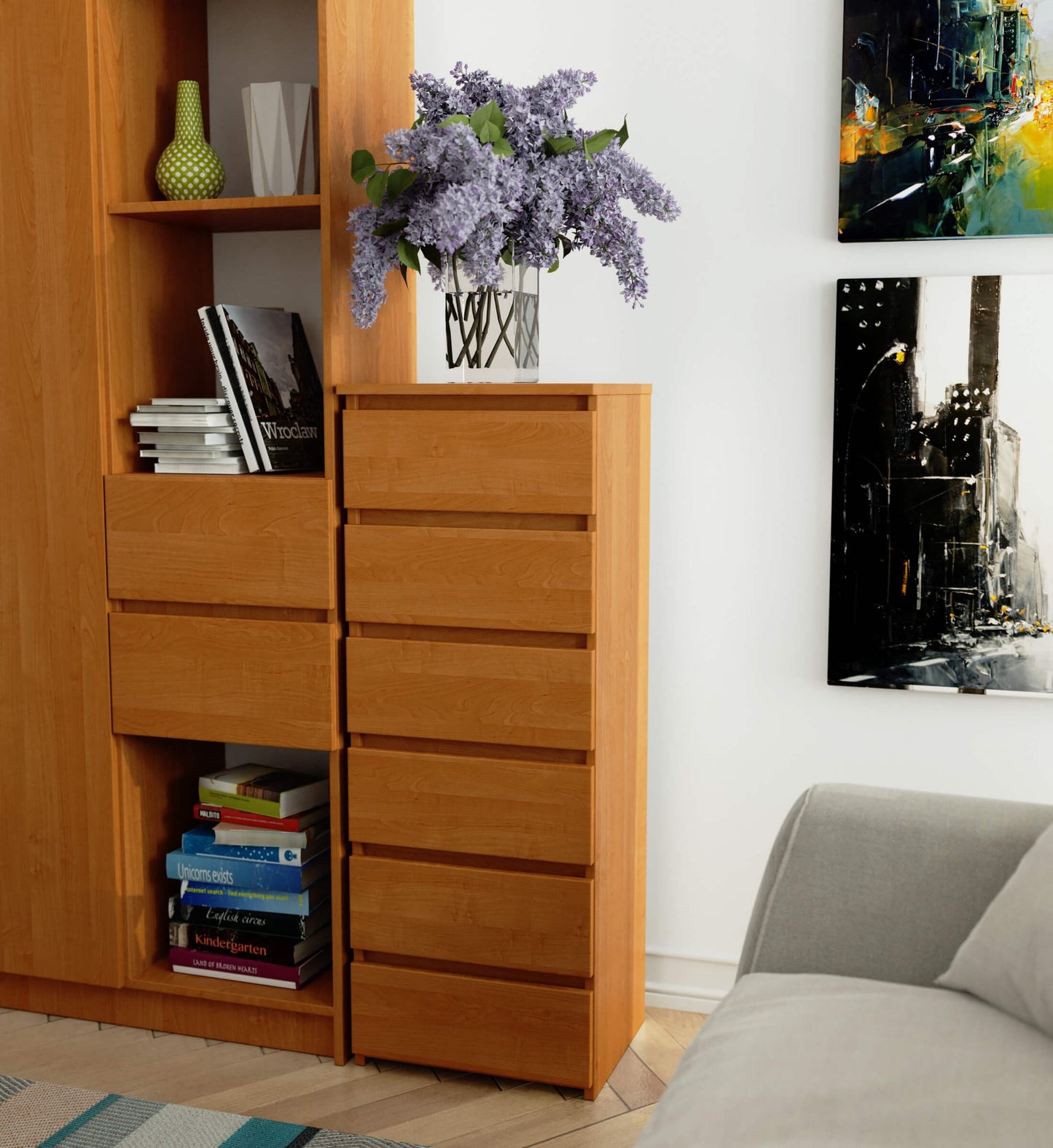 Kommode mit 6 Schubladen Kommode Schlafzimmer Flur Wohnzimmer Organizer Kommode mit Schubladen 40 cm breit 109 cm hoch | Holz Highboard Sideboard Mehrzweckschrank Schrank schmal