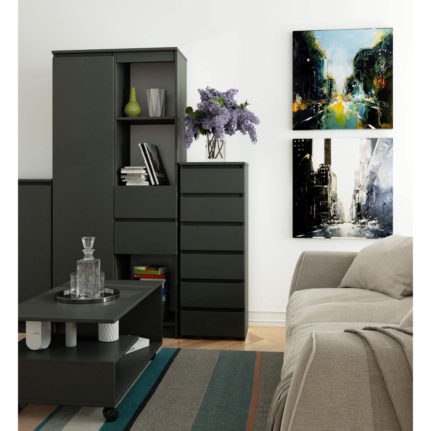 Kommode mit 6 Schubladen Kommode Schlafzimmer Flur Wohnzimmer Organizer Kommode mit Schubladen 40 cm breit 109 cm hoch | Holz Highboard Sideboard Mehrzweckschrank Schrank schmal