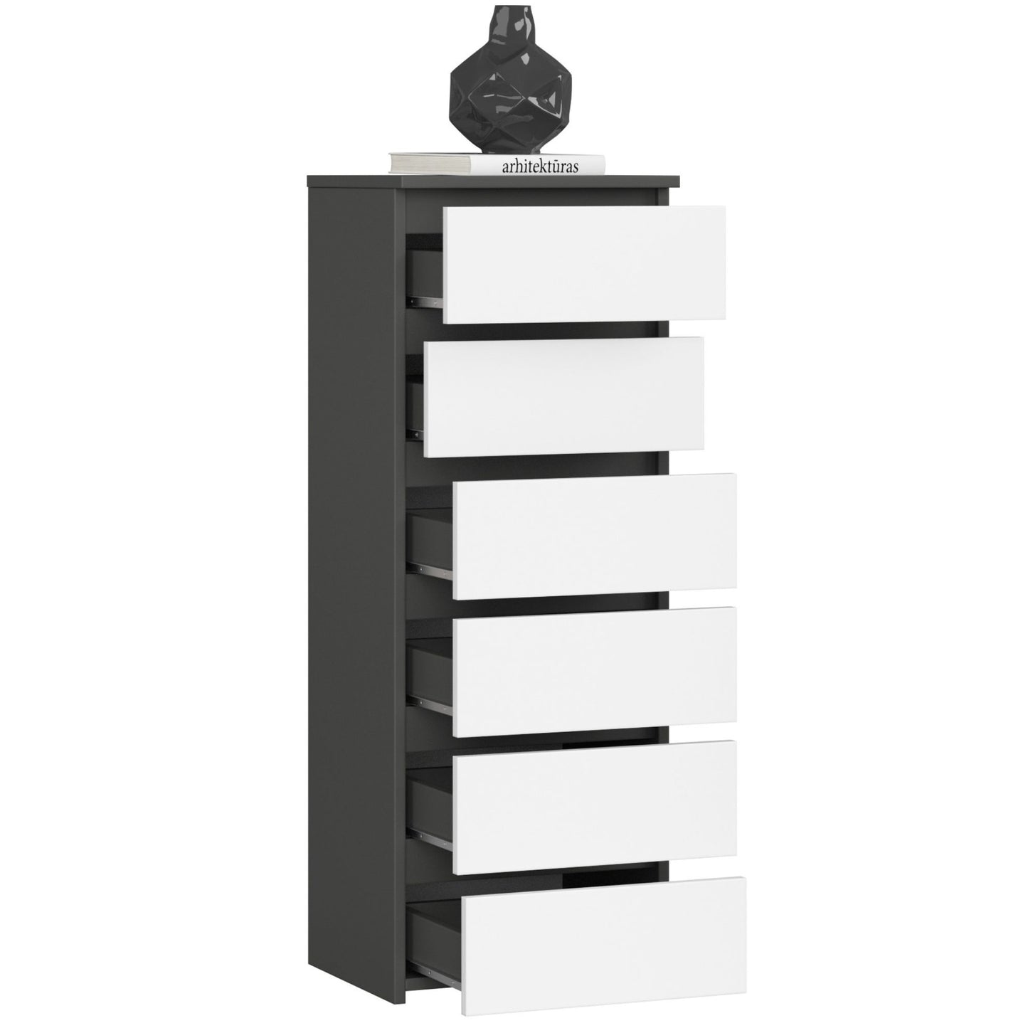 Kommode mit 6 Schubladen Kommode Schlafzimmer Flur Wohnzimmer Organizer Kommode mit Schubladen 40 cm breit 109 cm hoch | Holz Highboard Sideboard Mehrzweckschrank Schrank schmal
