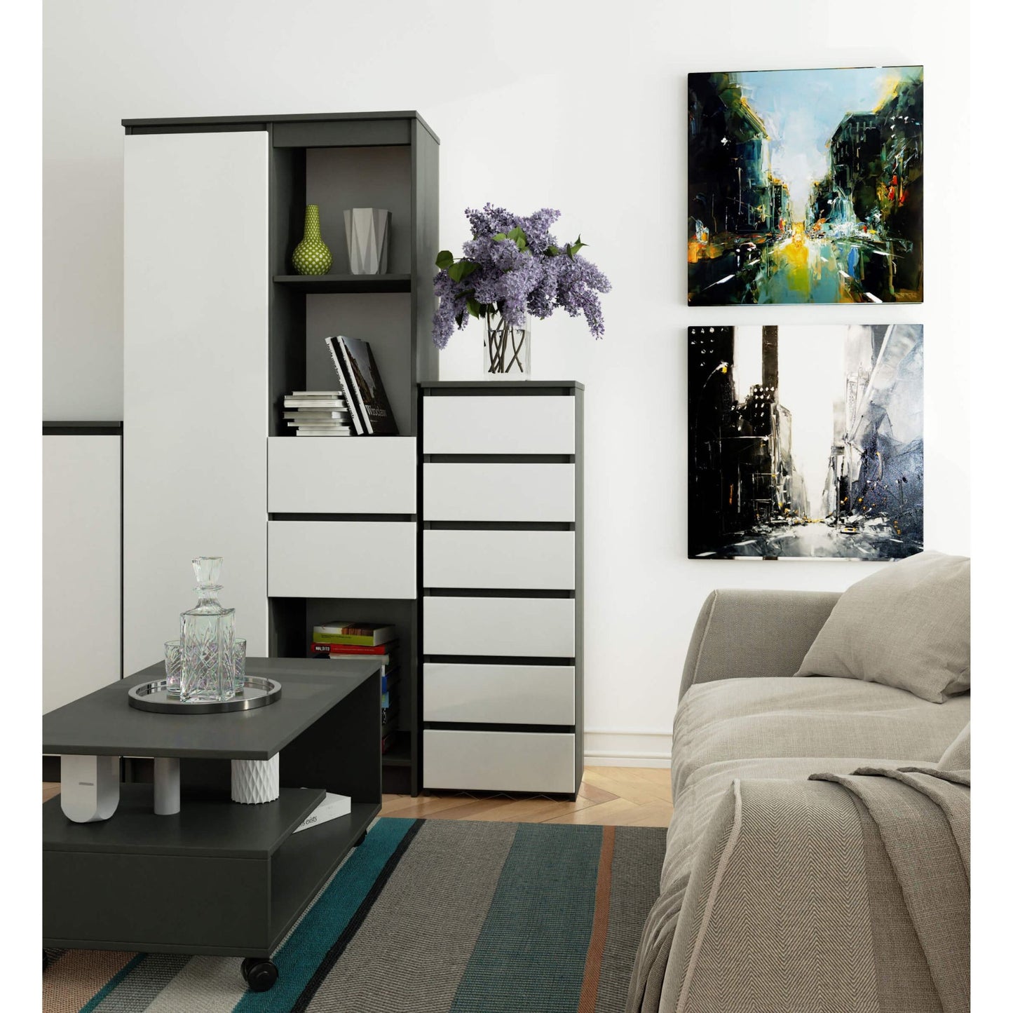 Kommode mit 6 Schubladen Kommode Schlafzimmer Flur Wohnzimmer Organizer Kommode mit Schubladen 40 cm breit 109 cm hoch | Holz Highboard Sideboard Mehrzweckschrank Schrank schmal
