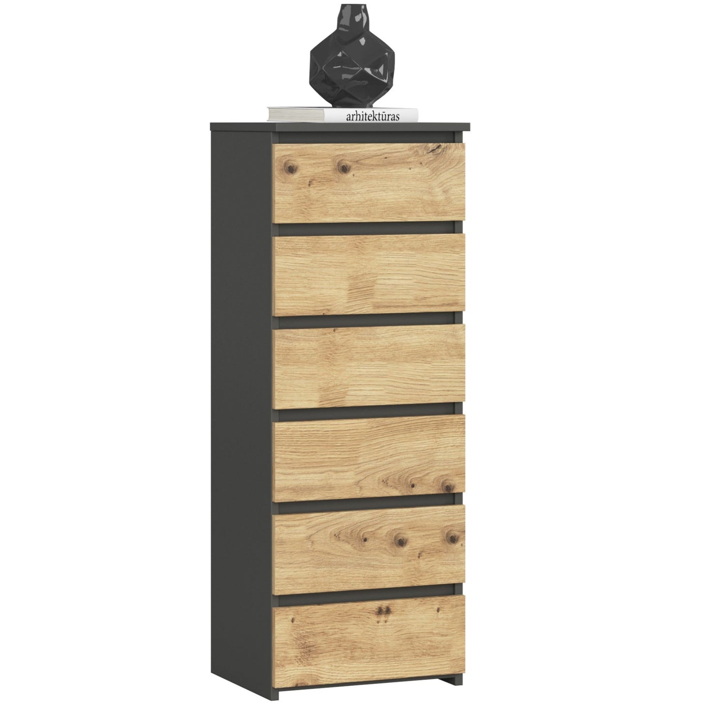 Kommode mit 6 Schubladen Kommode Schlafzimmer Flur Wohnzimmer Organizer Kommode mit Schubladen 40 cm breit 109 cm hoch | Holz Highboard Sideboard Mehrzweckschrank Schrank schmal