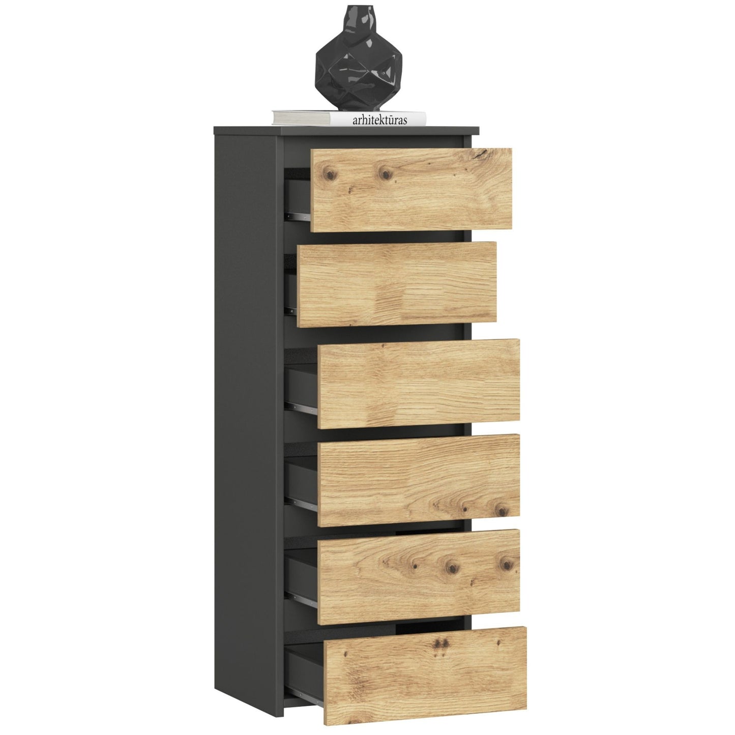 Kommode mit 6 Schubladen Kommode Schlafzimmer Flur Wohnzimmer Organizer Kommode mit Schubladen 40 cm breit 109 cm hoch | Holz Highboard Sideboard Mehrzweckschrank Schrank schmal
