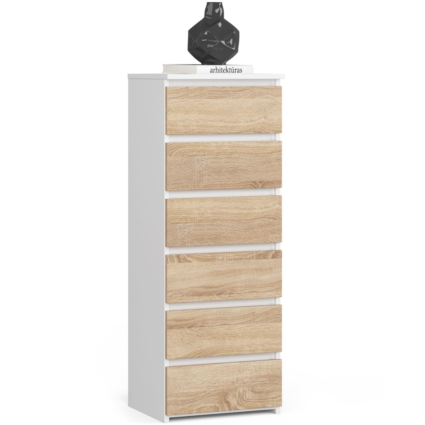 Kommode mit 6 Schubladen Kommode Schlafzimmer Flur Wohnzimmer Organizer Kommode mit Schubladen 40 cm breit 109 cm hoch | Holz Highboard Sideboard Mehrzweckschrank Schrank schmal