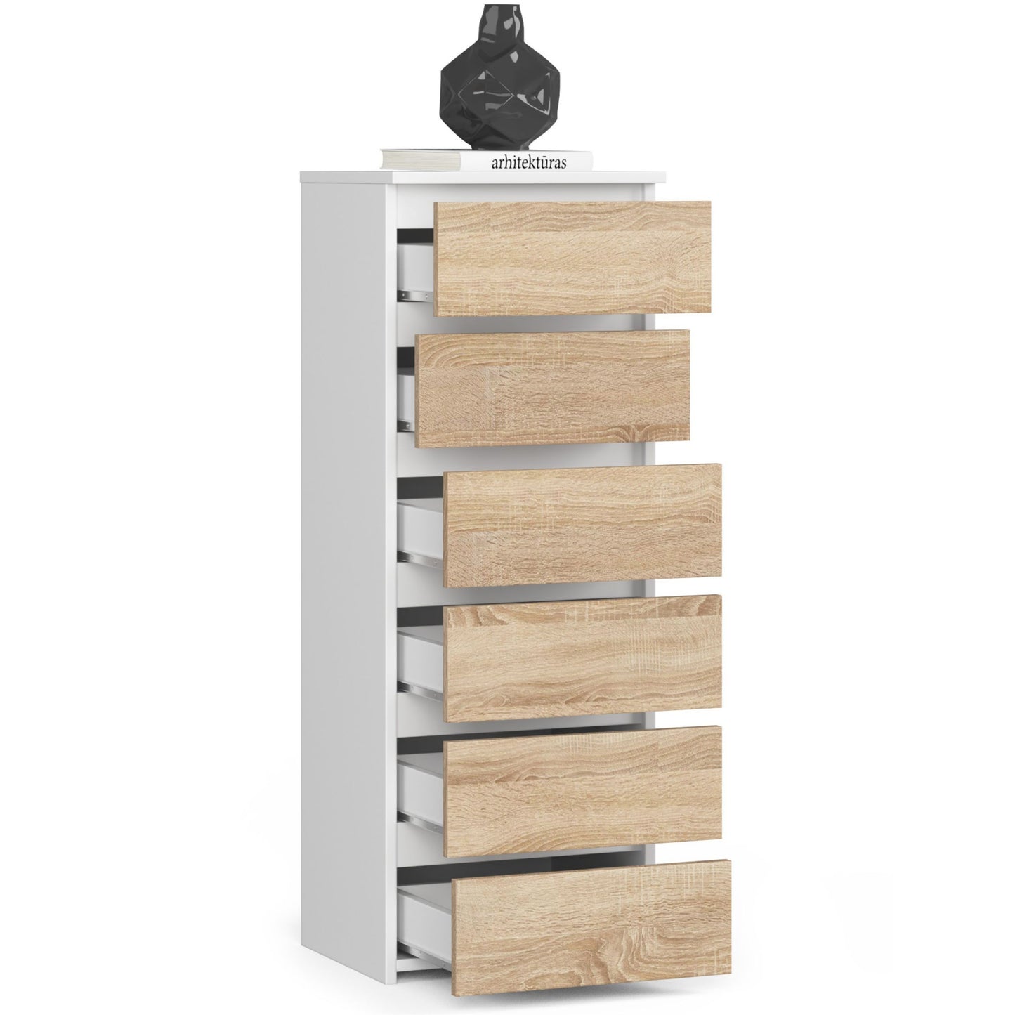 Kommode mit 6 Schubladen Kommode Schlafzimmer Flur Wohnzimmer Organizer Kommode mit Schubladen 40 cm breit 109 cm hoch | Holz Highboard Sideboard Mehrzweckschrank Schrank schmal