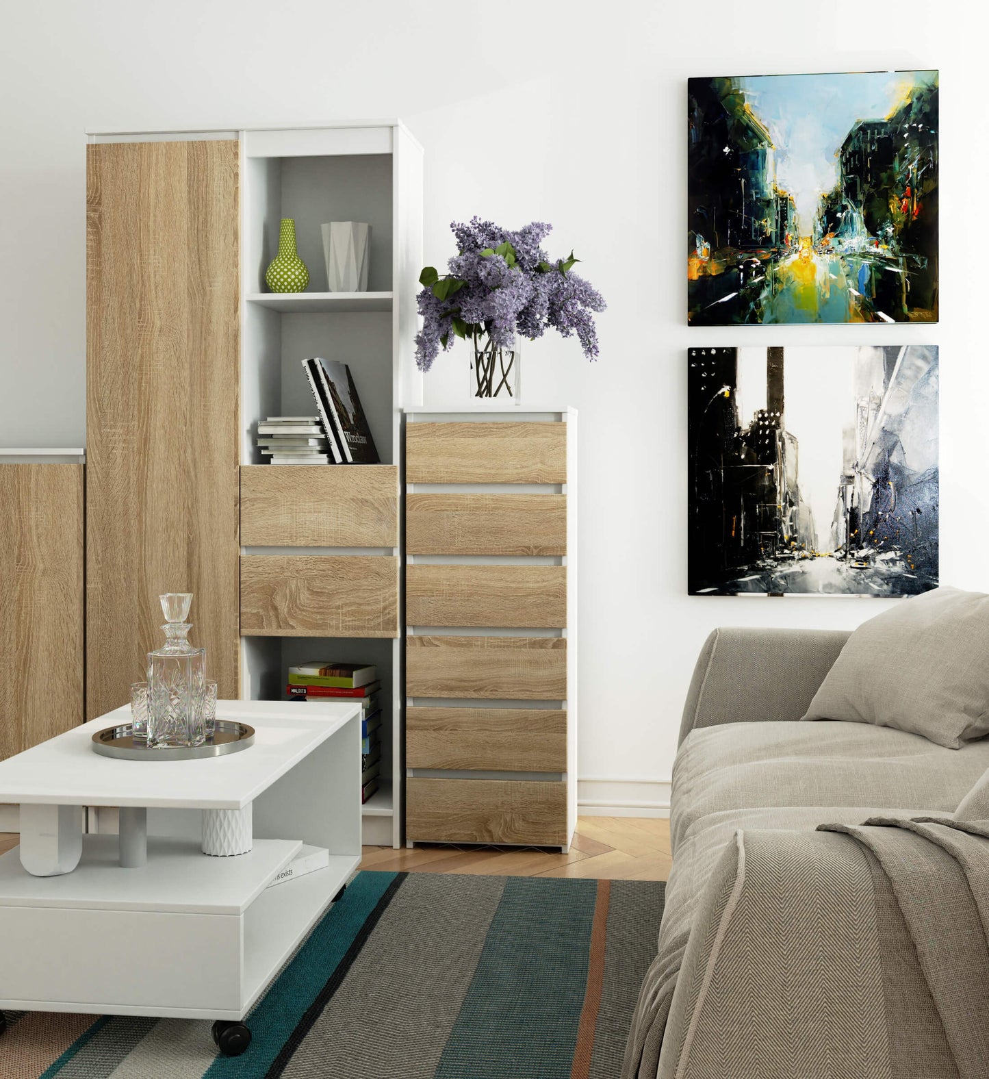 Kommode mit 6 Schubladen Kommode Schlafzimmer Flur Wohnzimmer Organizer Kommode mit Schubladen 40 cm breit 109 cm hoch | Holz Highboard Sideboard Mehrzweckschrank Schrank schmal