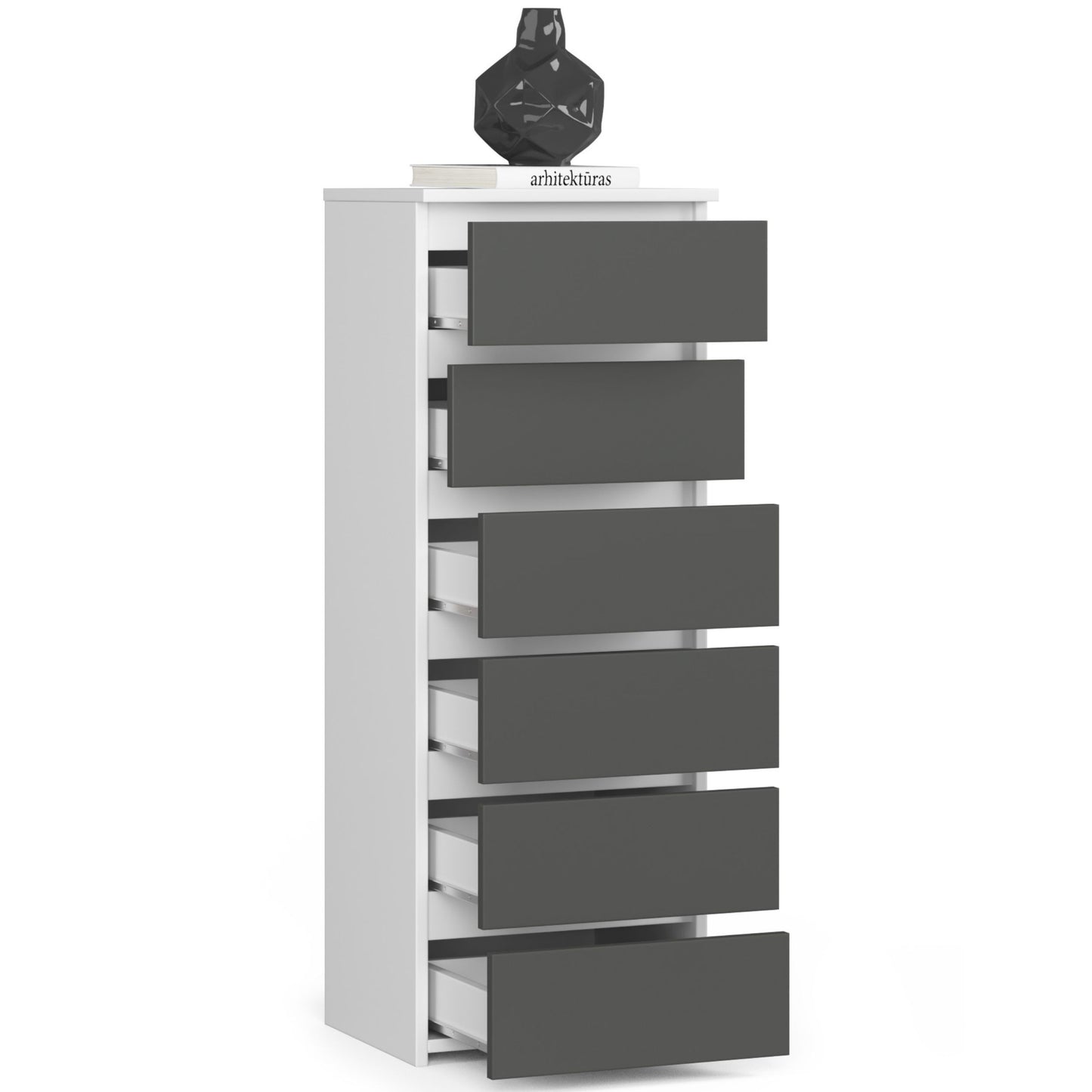 Kommode mit 6 Schubladen Kommode Schlafzimmer Flur Wohnzimmer Organizer Kommode mit Schubladen 40 cm breit 109 cm hoch | Holz Highboard Sideboard Mehrzweckschrank Schrank schmal