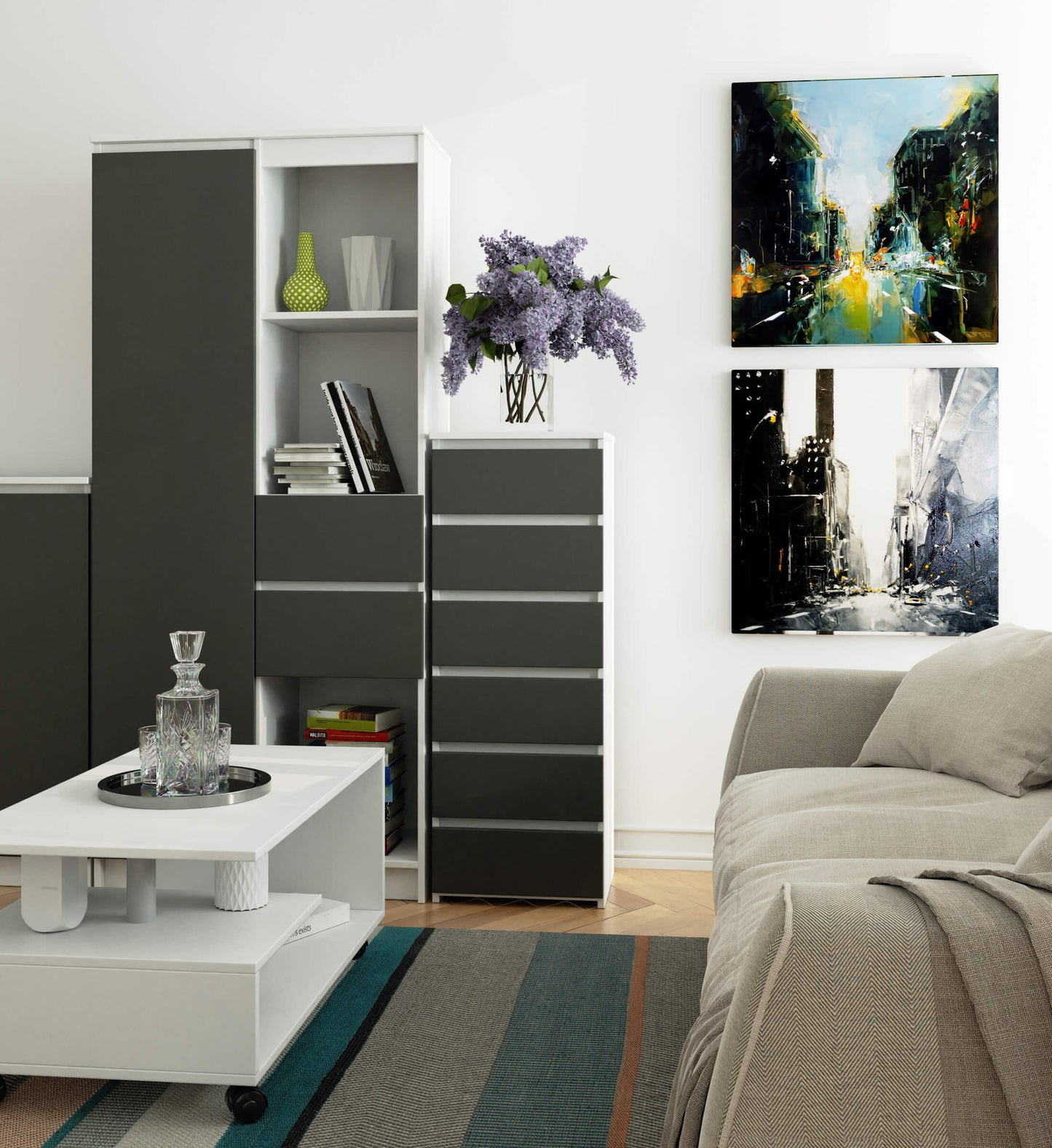 Kommode mit 6 Schubladen Kommode Schlafzimmer Flur Wohnzimmer Organizer Kommode mit Schubladen 40 cm breit 109 cm hoch | Holz Highboard Sideboard Mehrzweckschrank Schrank schmal