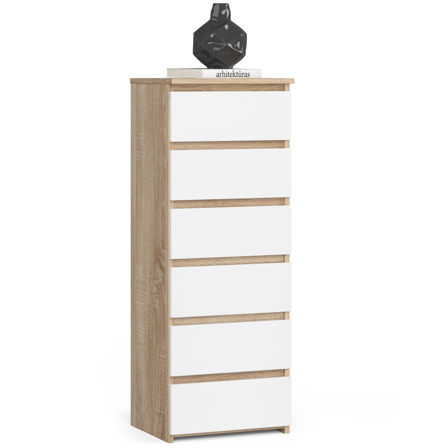 Kommode mit 6 Schubladen Kommode Schlafzimmer Flur Wohnzimmer Organizer Kommode mit Schubladen 40 cm breit 109 cm hoch | Holz Highboard Sideboard Mehrzweckschrank Schrank schmal