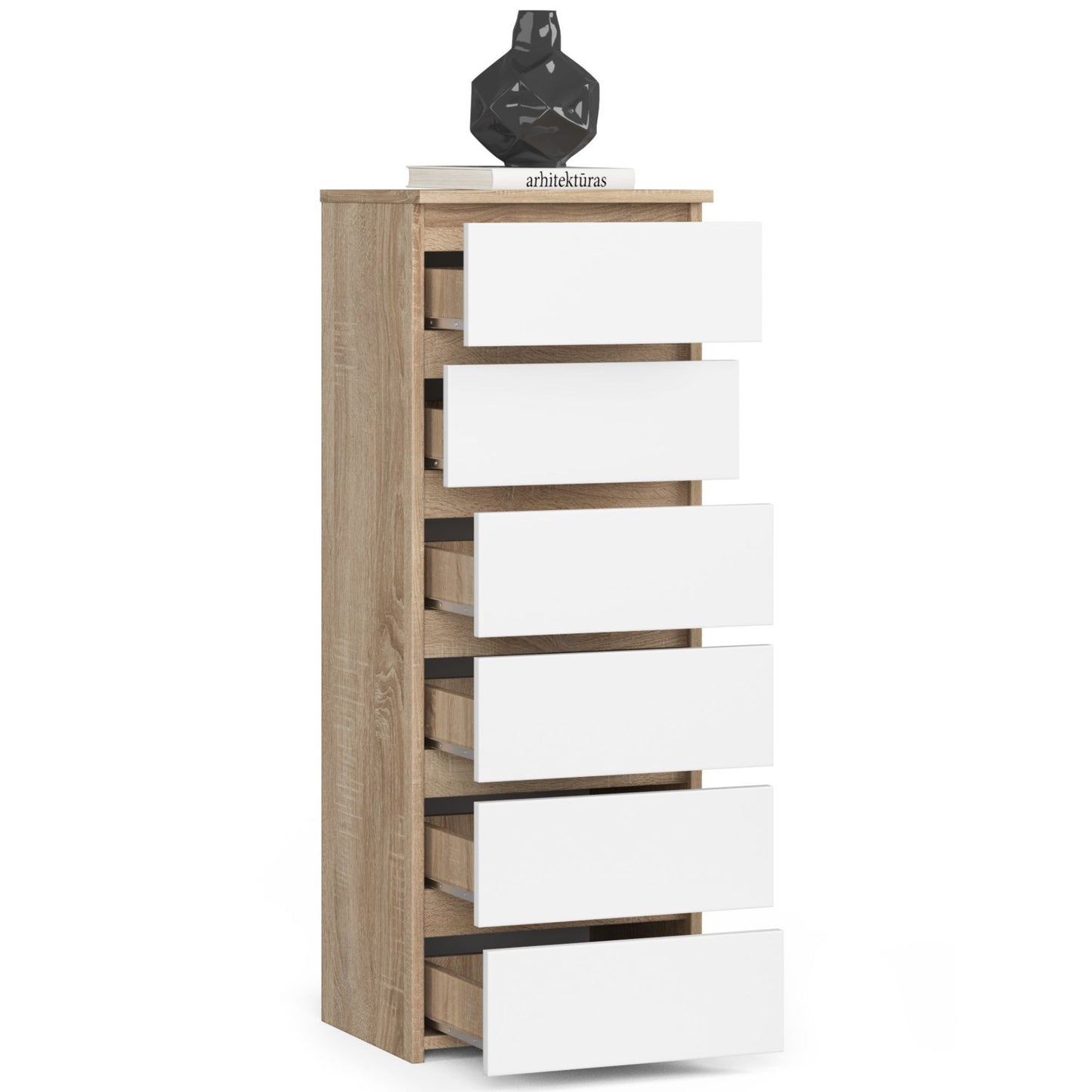Kommode mit 6 Schubladen Kommode Schlafzimmer Flur Wohnzimmer Organizer Kommode mit Schubladen 40 cm breit 109 cm hoch | Holz Highboard Sideboard Mehrzweckschrank Schrank schmal