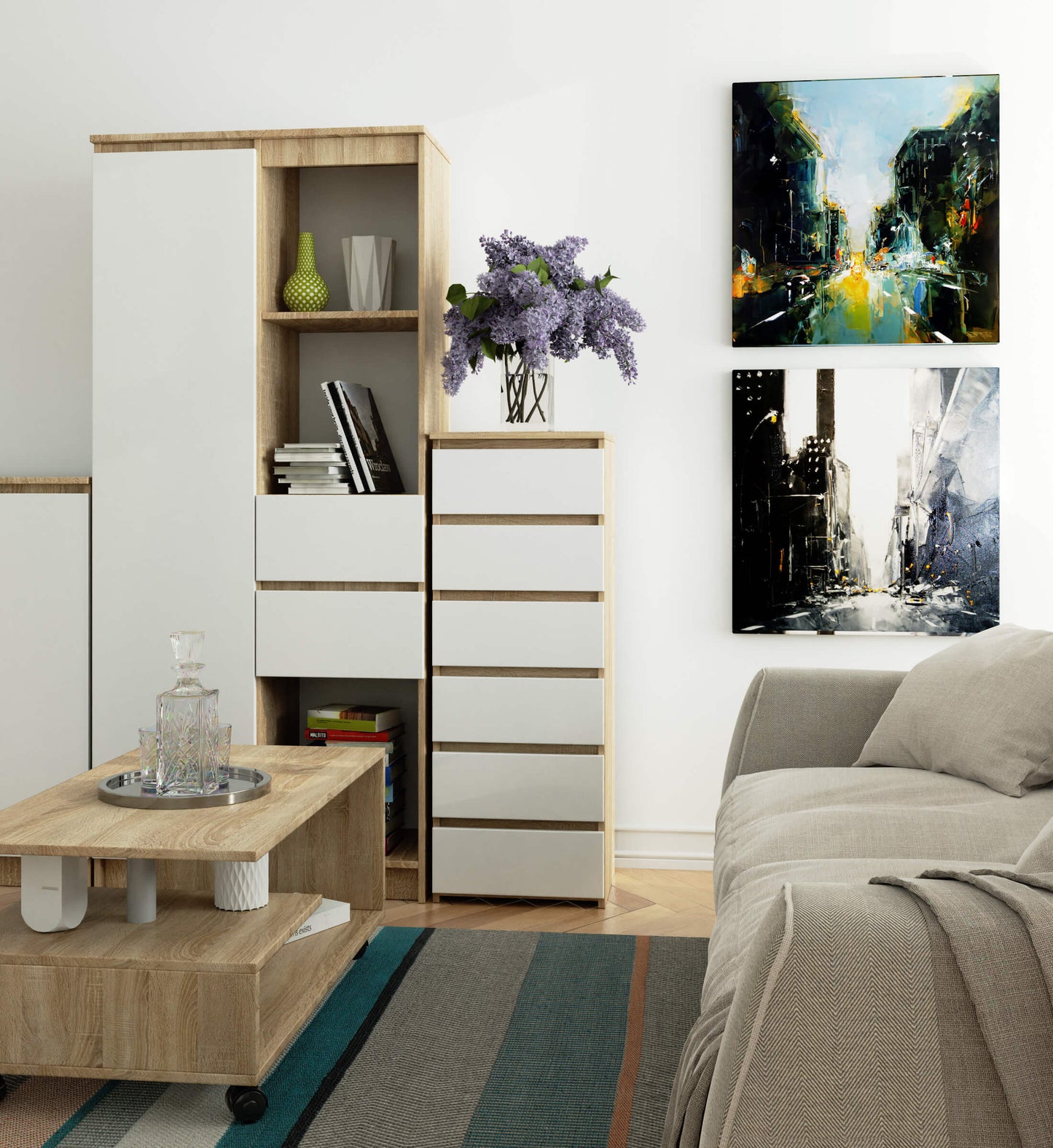 Kommode mit 6 Schubladen Kommode Schlafzimmer Flur Wohnzimmer Organizer Kommode mit Schubladen 40 cm breit 109 cm hoch | Holz Highboard Sideboard Mehrzweckschrank Schrank schmal