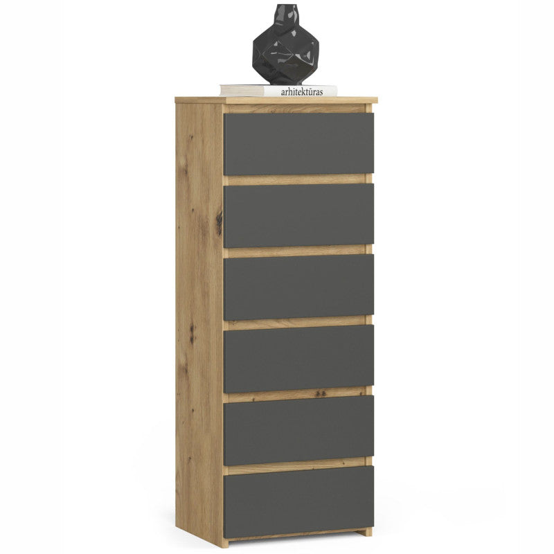 Kommode mit 6 Schubladen Kommode Schlafzimmer Flur Wohnzimmer Organizer Kommode mit Schubladen 40 cm breit 109 cm hoch | Holz Highboard Sideboard Mehrzweckschrank Schrank schmal