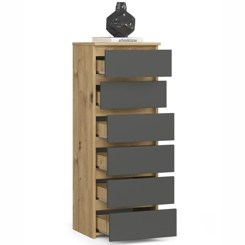 Kommode mit 6 Schubladen Kommode Schlafzimmer Flur Wohnzimmer Organizer Kommode mit Schubladen 40 cm breit 109 cm hoch | Holz Highboard Sideboard Mehrzweckschrank Schrank schmal