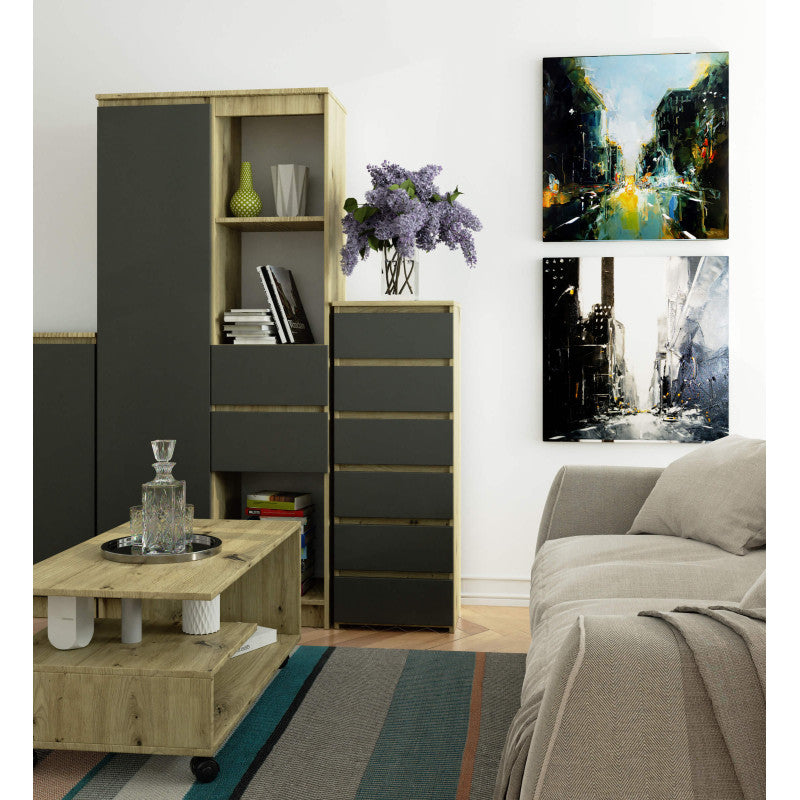 Kommode mit 6 Schubladen Kommode Schlafzimmer Flur Wohnzimmer Organizer Kommode mit Schubladen 40 cm breit 109 cm hoch | Holz Highboard Sideboard Mehrzweckschrank Schrank schmal
