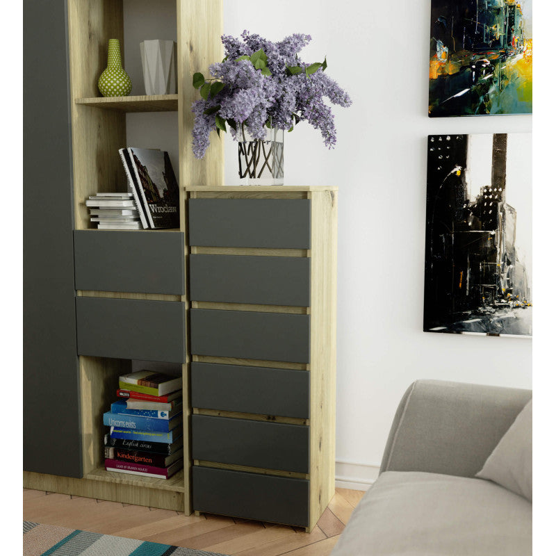 Kommode mit 6 Schubladen Kommode Schlafzimmer Flur Wohnzimmer Organizer Kommode mit Schubladen 40 cm breit 109 cm hoch | Holz Highboard Sideboard Mehrzweckschrank Schrank schmal