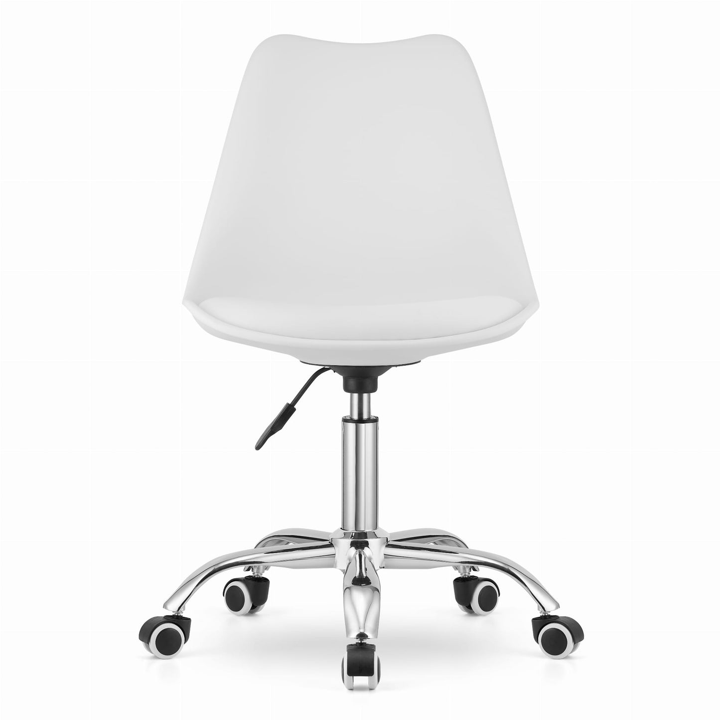 Chaise de bureau pivotante à roulettes, chaise de bureau réglable en hauteur en polypropylène et coussin en simili cuir, cadre chromé, 56,5 x 48,5 x 91,5 cm
