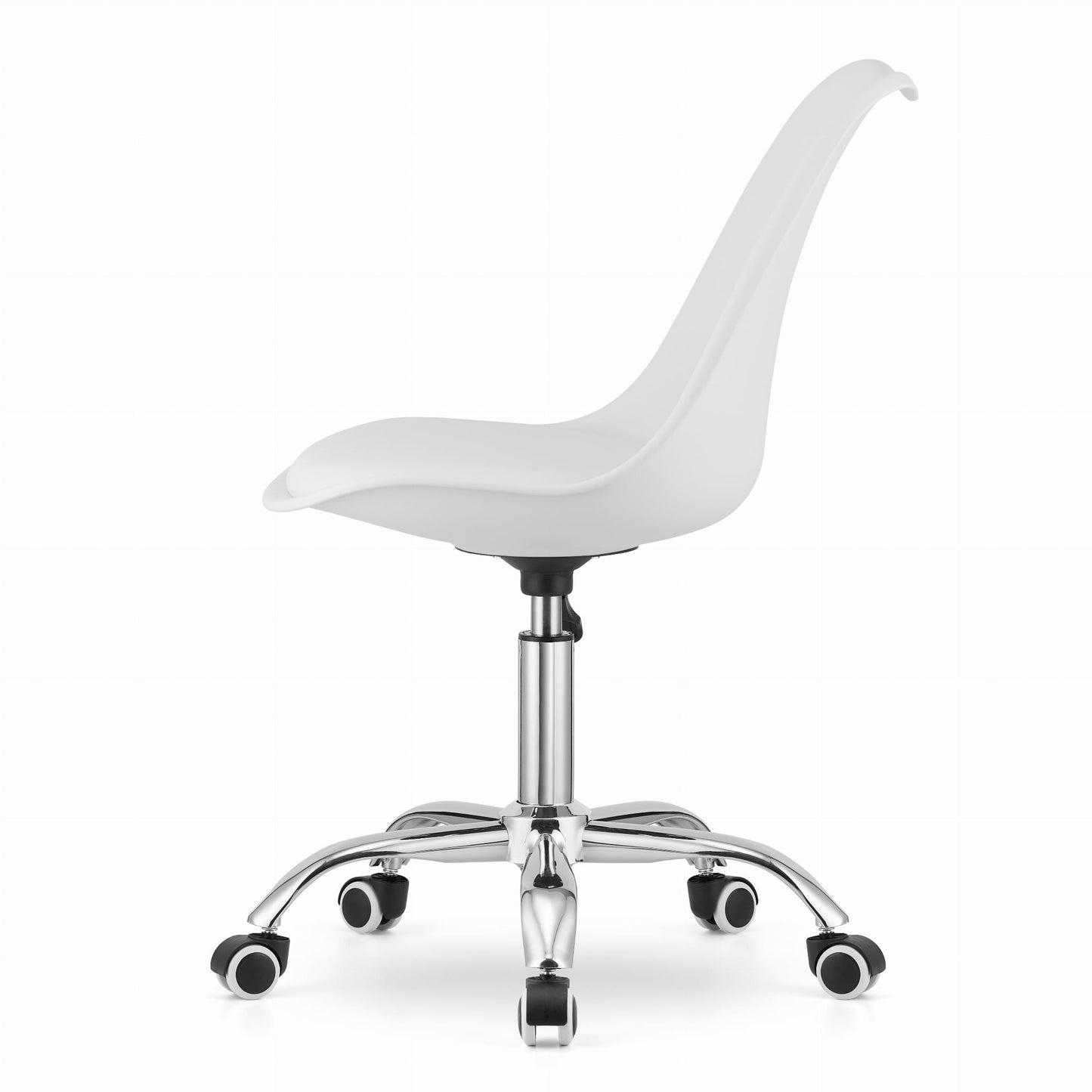 Chaise de bureau pivotante à roulettes, chaise de bureau réglable en hauteur en polypropylène et coussin en simili cuir, cadre chromé, 56,5 x 48,5 x 91,5 cm
