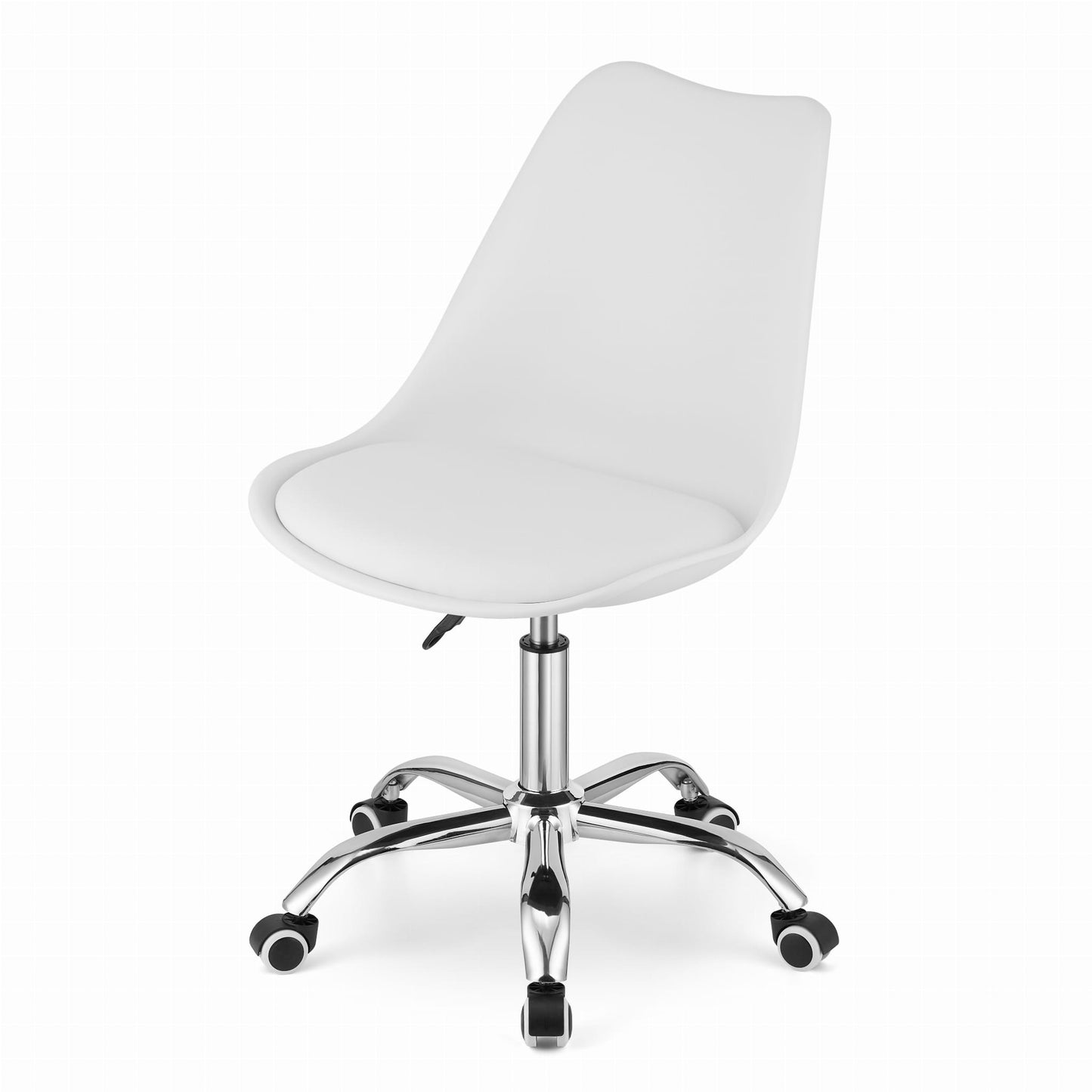 Chaise de bureau pivotante à roulettes, chaise de bureau réglable en hauteur en polypropylène et coussin en simili cuir, cadre chromé, 56,5 x 48,5 x 91,5 cm