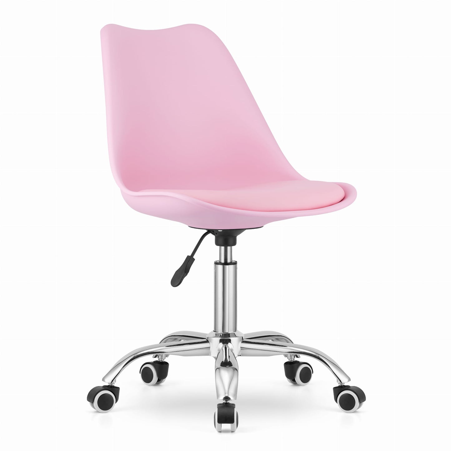 Chaise de bureau pivotante à roulettes, chaise de bureau réglable en hauteur en polypropylène et coussin en simili cuir, cadre chromé, 56,5 x 48,5 x 91,5 cm