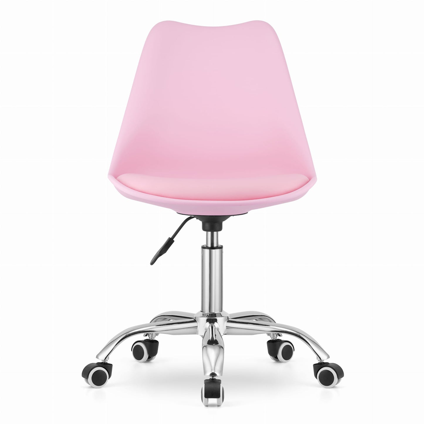 Chaise de bureau pivotante à roulettes, chaise de bureau réglable en hauteur en polypropylène et coussin en simili cuir, cadre chromé, 56,5 x 48,5 x 91,5 cm
