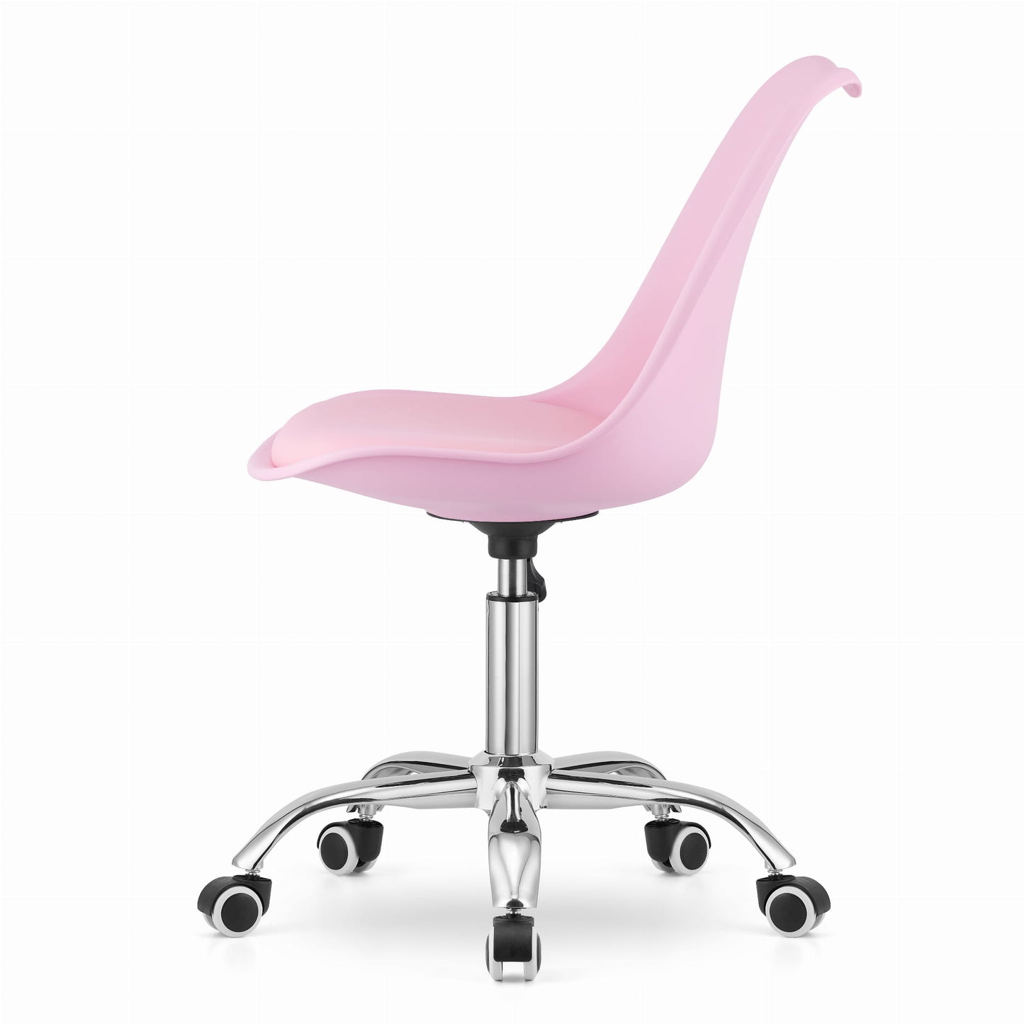 Chaise de bureau pivotante à roulettes, chaise de bureau réglable en hauteur en polypropylène et coussin en simili cuir, cadre chromé, 56,5 x 48,5 x 91,5 cm
