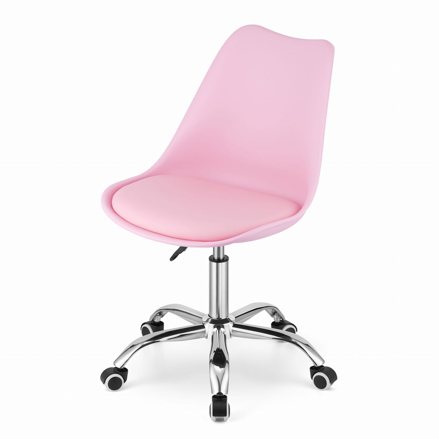 Chaise de bureau pivotante à roulettes, chaise de bureau réglable en hauteur en polypropylène et coussin en simili cuir, cadre chromé, 56,5 x 48,5 x 91,5 cm