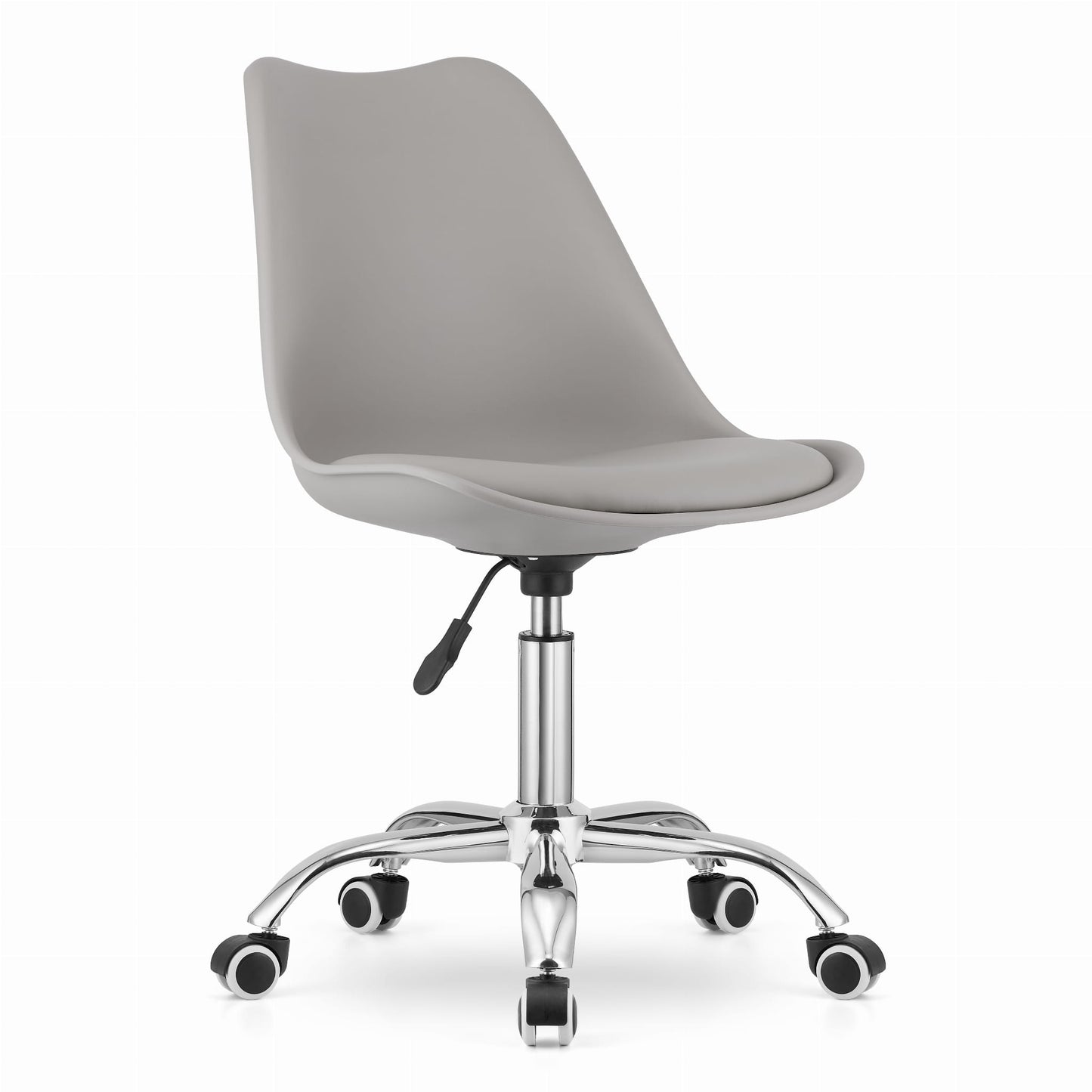 Chaise de bureau pivotante à roulettes, chaise de bureau réglable en hauteur en polypropylène et coussin en simili cuir, cadre chromé, 56,5 x 48,5 x 91,5 cm