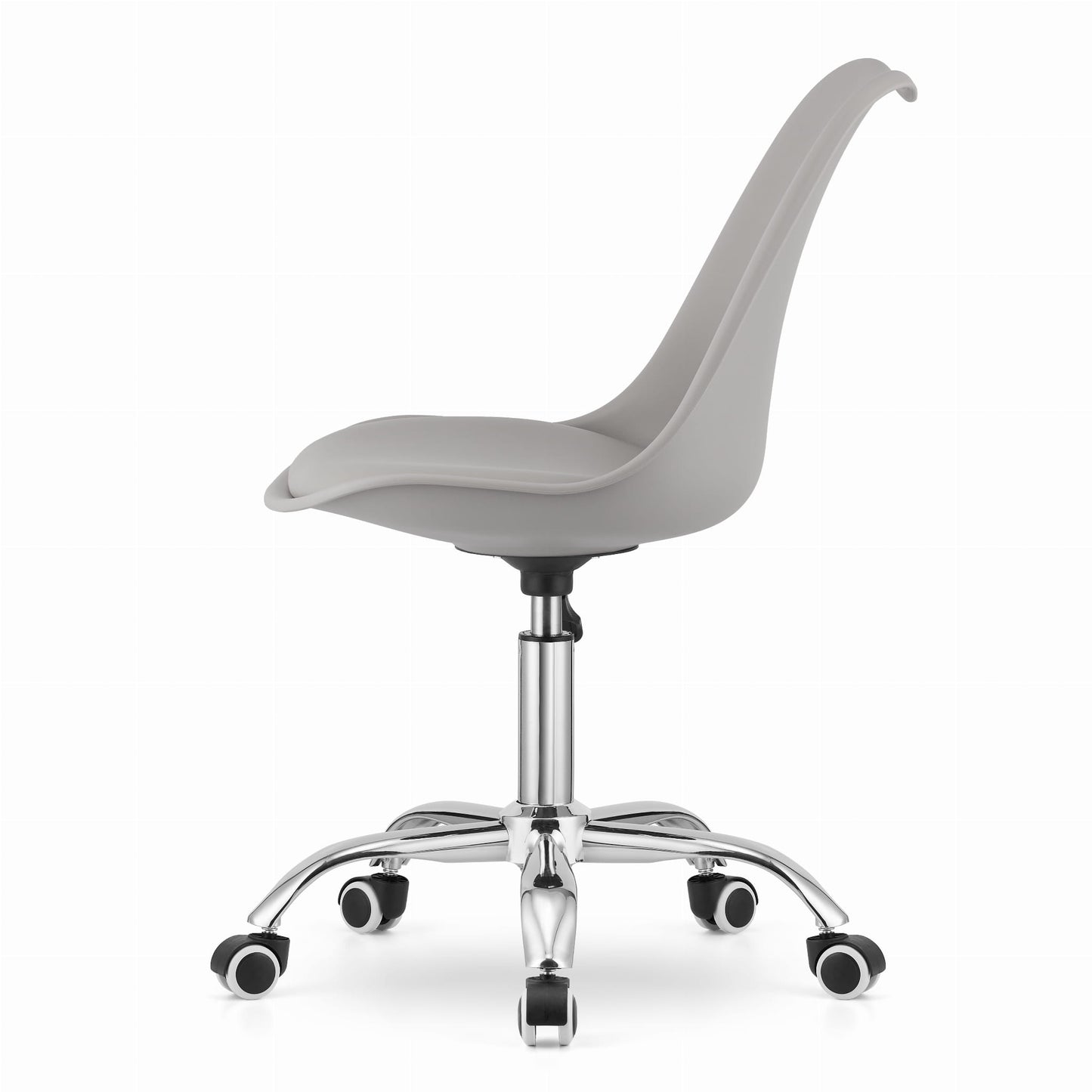 Chaise de bureau pivotante à roulettes, chaise de bureau réglable en hauteur en polypropylène et coussin en simili cuir, cadre chromé, 56,5 x 48,5 x 91,5 cm