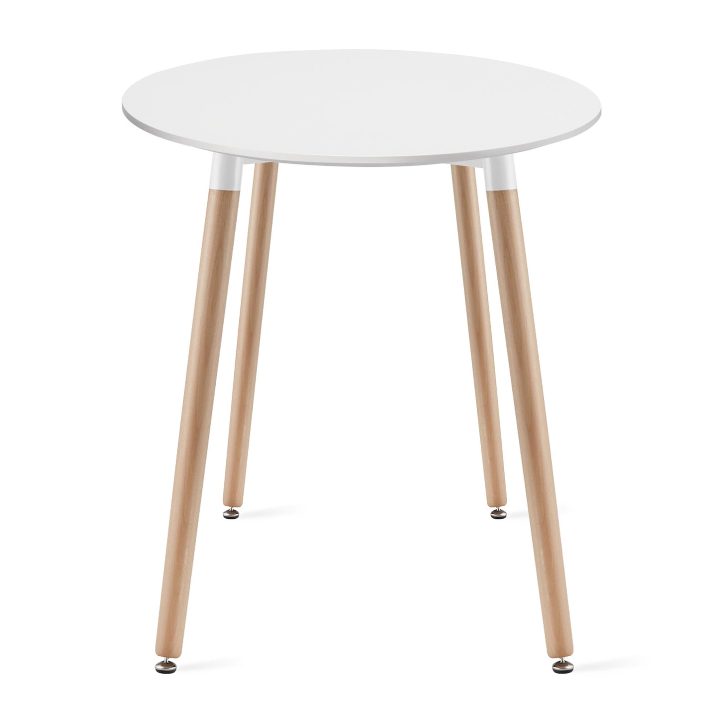 Table de salle à manger Table à manger ronde blanche avec pieds en hêtre naturel, diamètre 60 & 80 cm - Design moderne et ergonomique pour cuisine, salle à manger, salon - Panneau MDF résistant