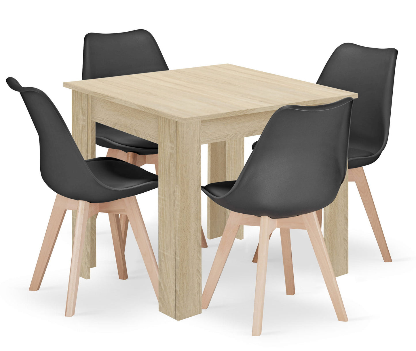 Ensemble de salle à manger avec table à manger et 4 chaises, table carrée 80x80 & 120x80 cm et 4 chaises ergonomiques, idéal pour salon, cuisine et salle à manger Design moderne