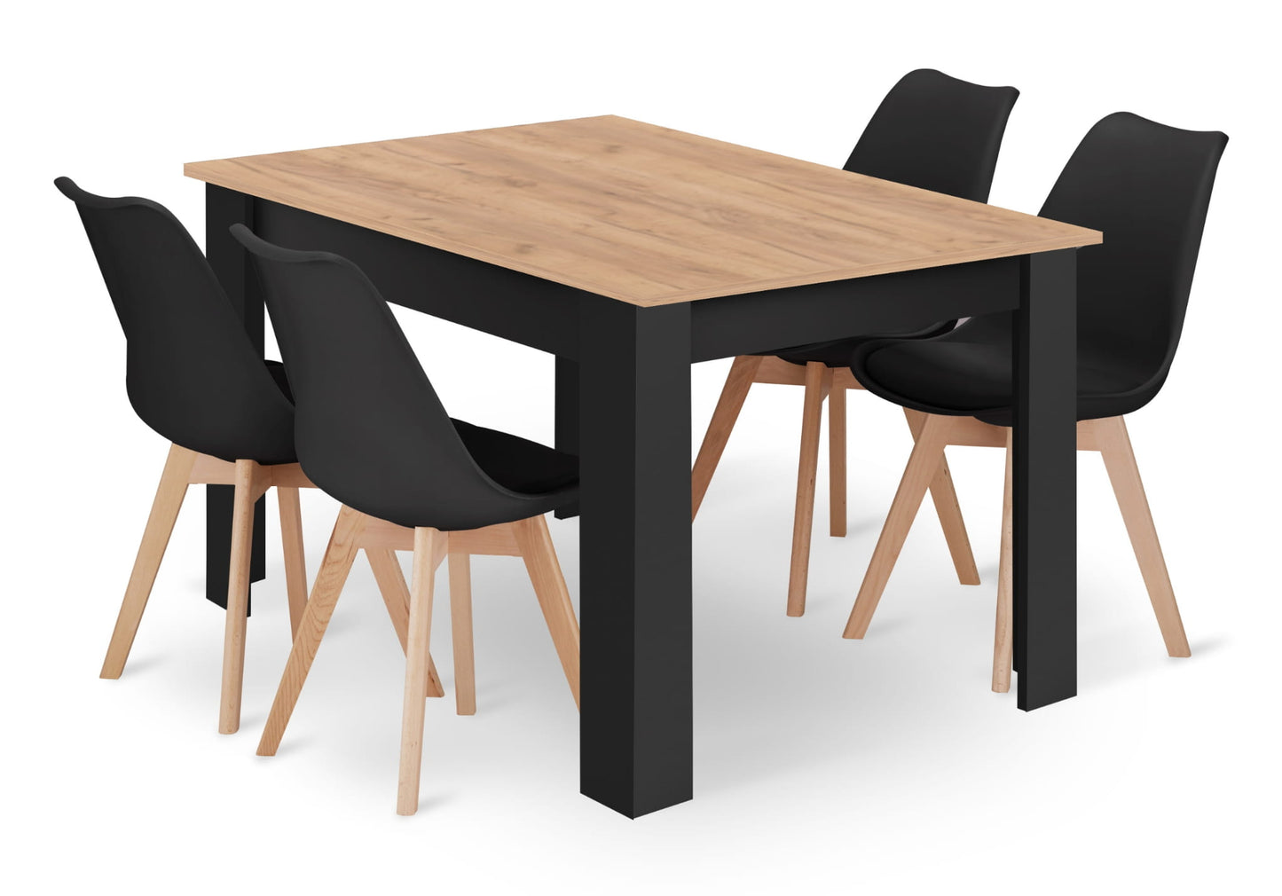 Ensemble de salle à manger avec table à manger et 4 chaises, table carrée 80x80 & 120x80 cm et 4 chaises ergonomiques, idéal pour salon, cuisine et salle à manger Design moderne