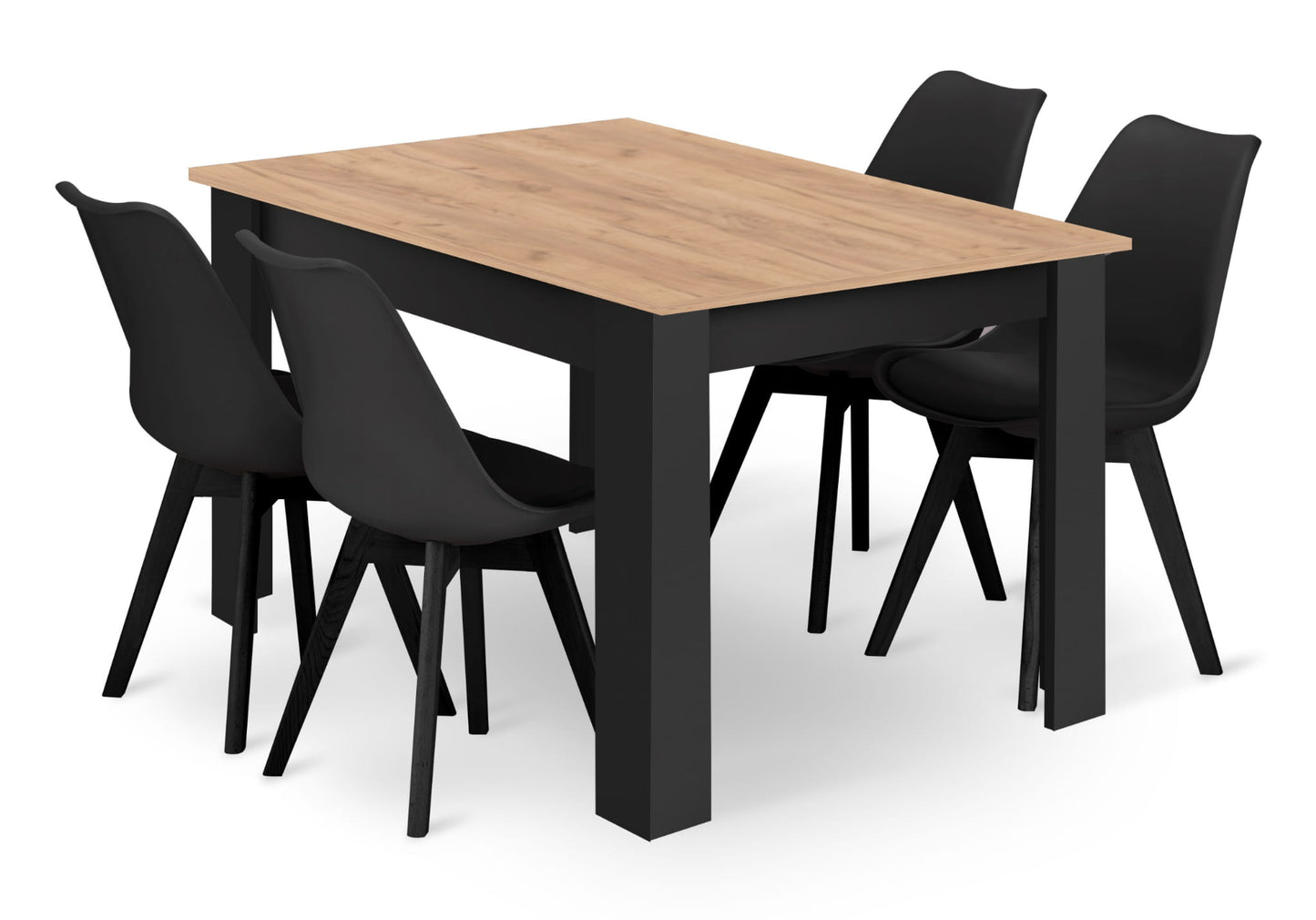 Ensemble de salle à manger avec table à manger et 4 chaises, table carrée 80x80 & 120x80 cm et 4 chaises ergonomiques, idéal pour salon, cuisine et salle à manger Design moderne