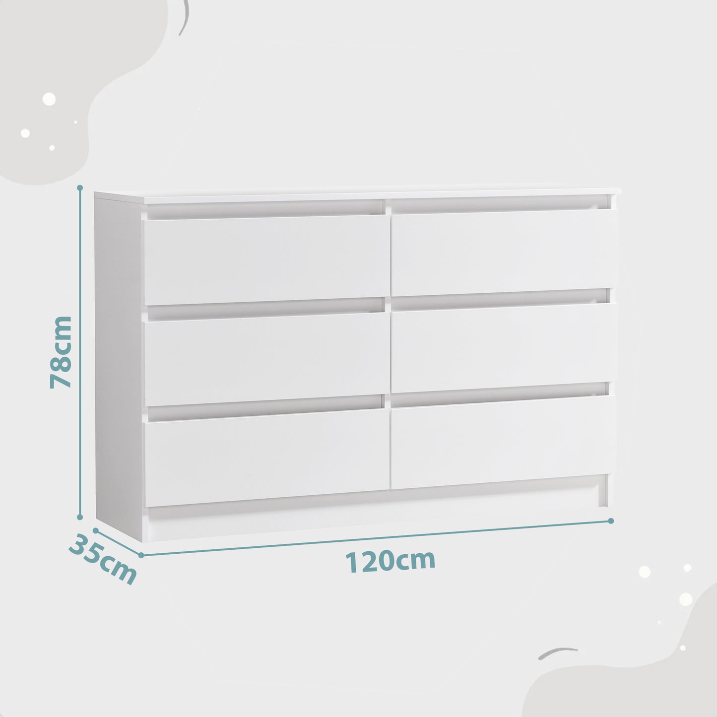 Kommode mit 6 Schubladen 100 | 120 | 140 cm breit 78 Höhe Kommode Holz Schrank Kommode mit Schubladen Sideboard Highboard Anrichte Schlafzimmer Wohnzimmer Flur Büro Organizer