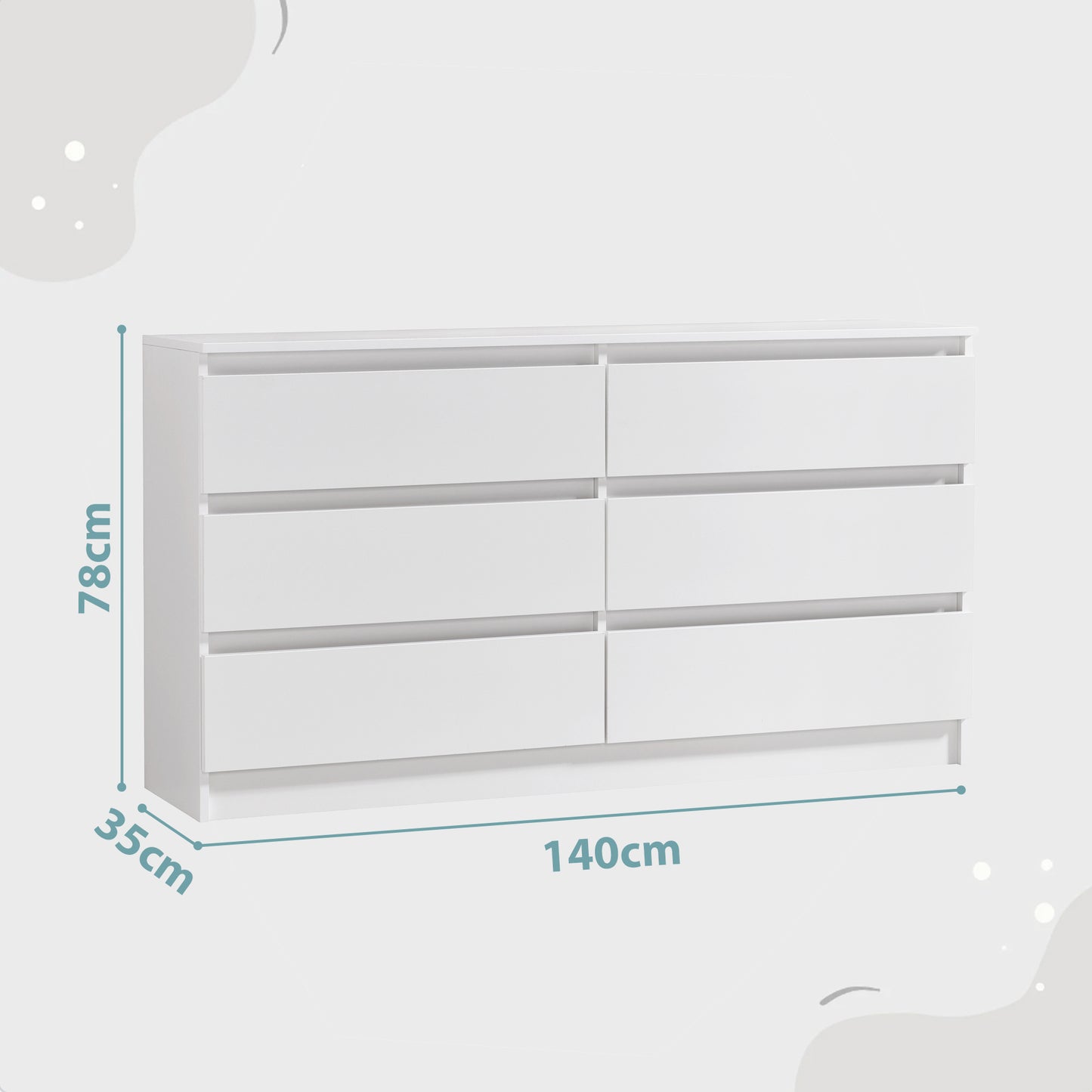Kommode mit 6 Schubladen 100 | 120 | 140 cm breit 78 Höhe Kommode Holz Schrank Kommode mit Schubladen Sideboard Highboard Anrichte Schlafzimmer Wohnzimmer Flur Büro Organizer