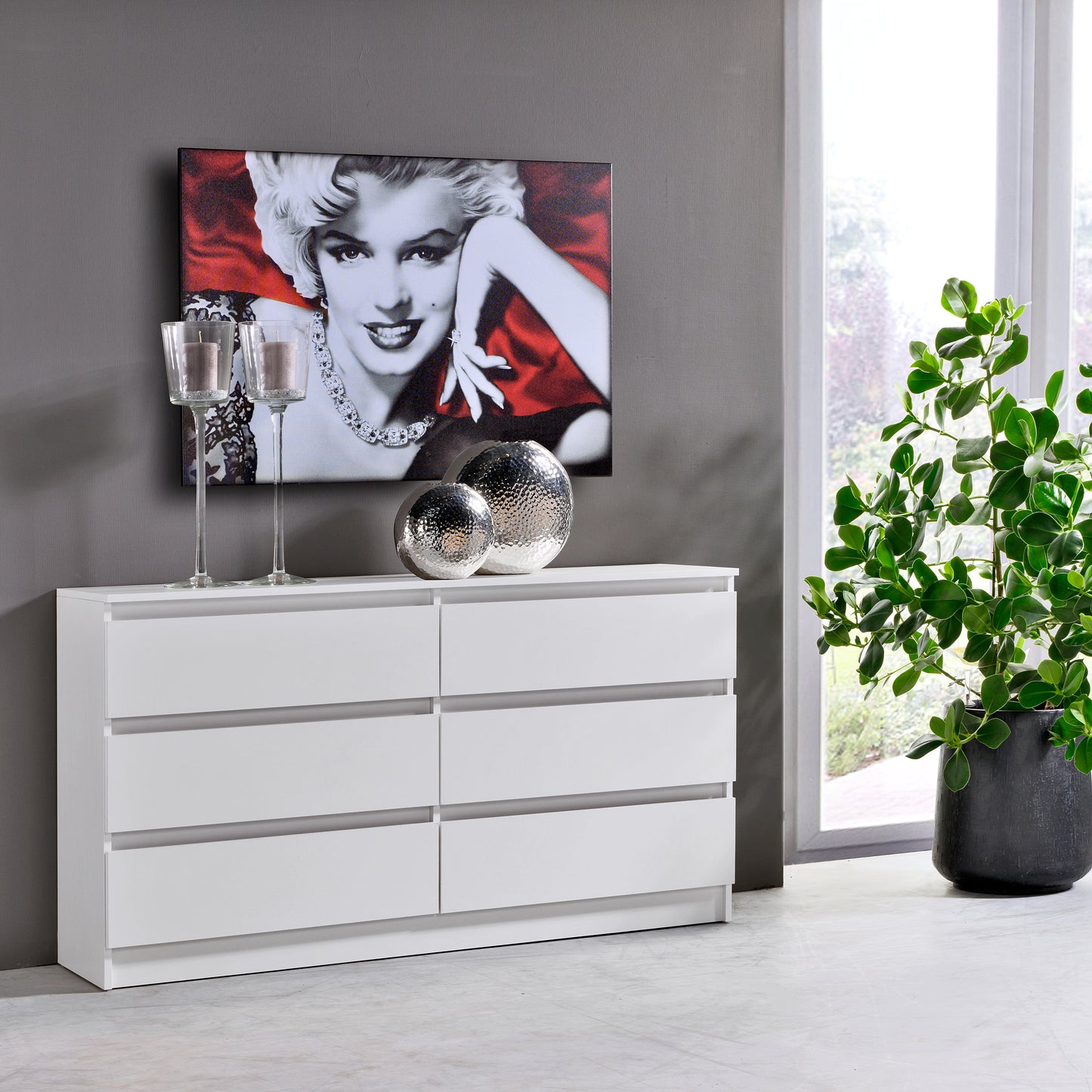 Kommode mit 6 Schubladen 100 | 120 | 140 cm breit 78 Höhe Kommode Holz Schrank Kommode mit Schubladen Sideboard Highboard Anrichte Schlafzimmer Wohnzimmer Flur Büro Organizer