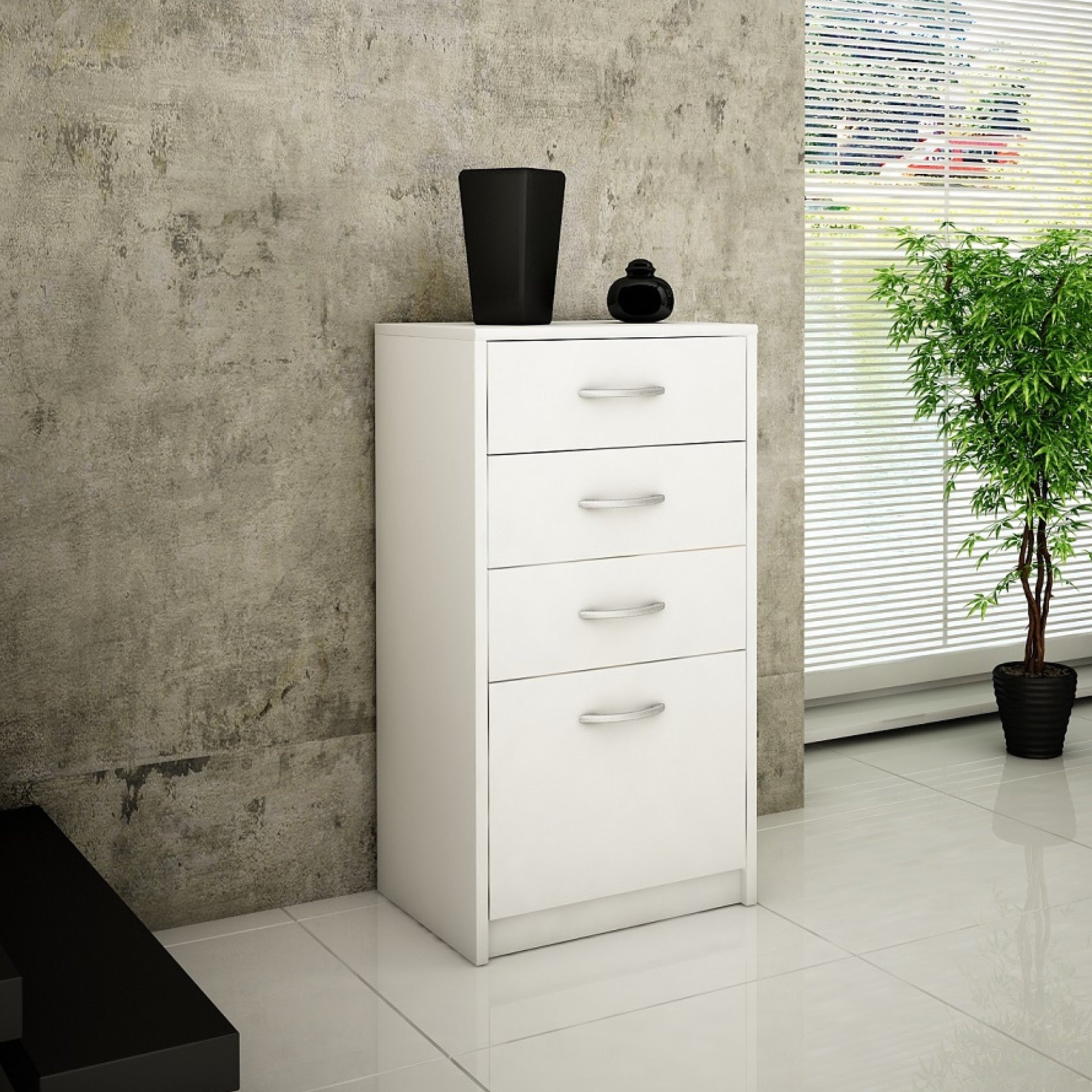 Kommode mit 4 Schubladen mit matter Oberfläche, Kommode 45cm breit Hol